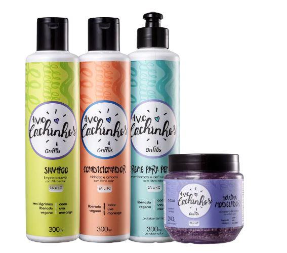 Amo Cachinhos Kids Curly Hair Treatment Vegan Kit - 4 Piece Natural Hair Care System for Curly & Wavy Hair - Perfect for Daily Moisturizing & Frizz Control