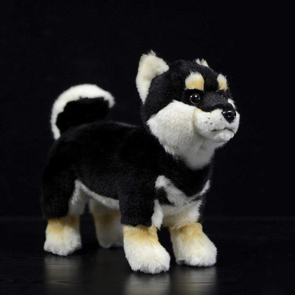 Realistic Japanese Shiba Inu Plush Toy - Soft Lifelike Stuffed Animal Dog for Kids, Pet Lovers & Collectors - Perfect Gift for Birthdays, Home Decor & Cuddling (Black)