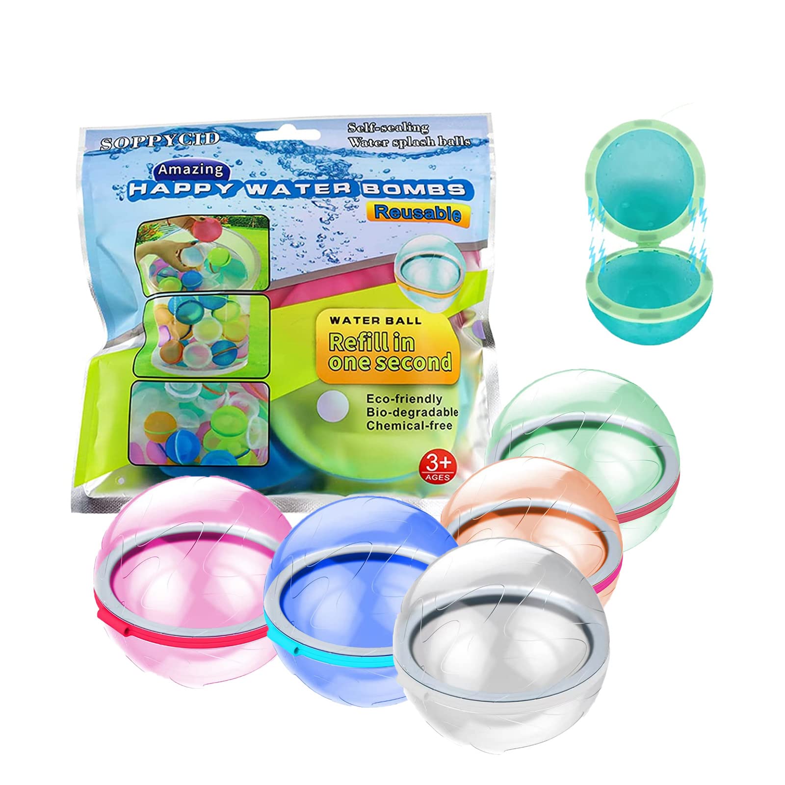 Eco-Friendly Reusable Water Balloons - Magnetic Self-Sealing Silicone Water Bombs (100 Pack) - Quick Fill Splash Balls for Kids Outdoor Summer Games, Pool Parties & Backyard Water Fights