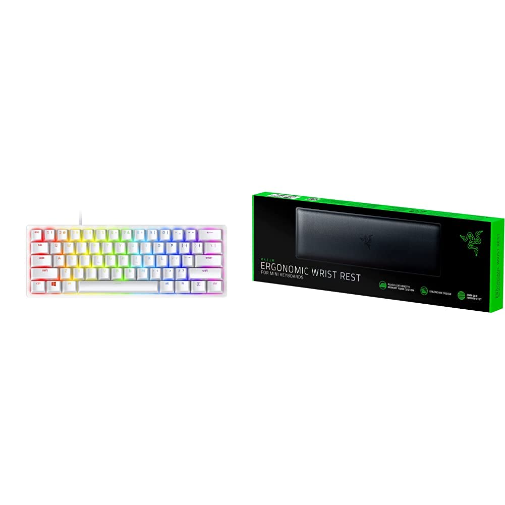 Razer Huntsman Mini 60% Compact Mechanical Gaming Keyboard with Ergonomic Wrist Rest - Clicky Optical Switches, Mercury White | Perfect for Esports, Streaming & Office Work