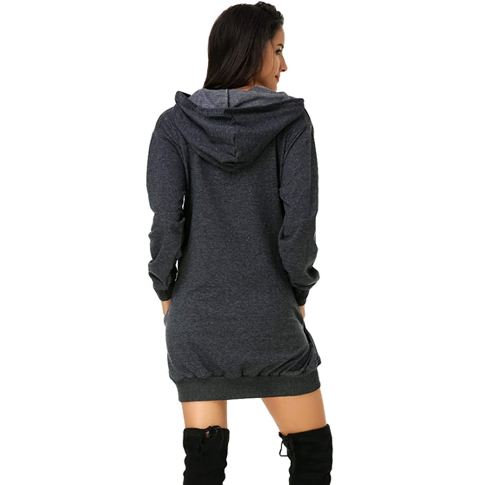 Women's Letter Love Print Hooded Dress with Butt Pockets - Fashionable & Comfortable Long Formal Plus Size Dress for Casual Wear, Date Nights & Office Outfits