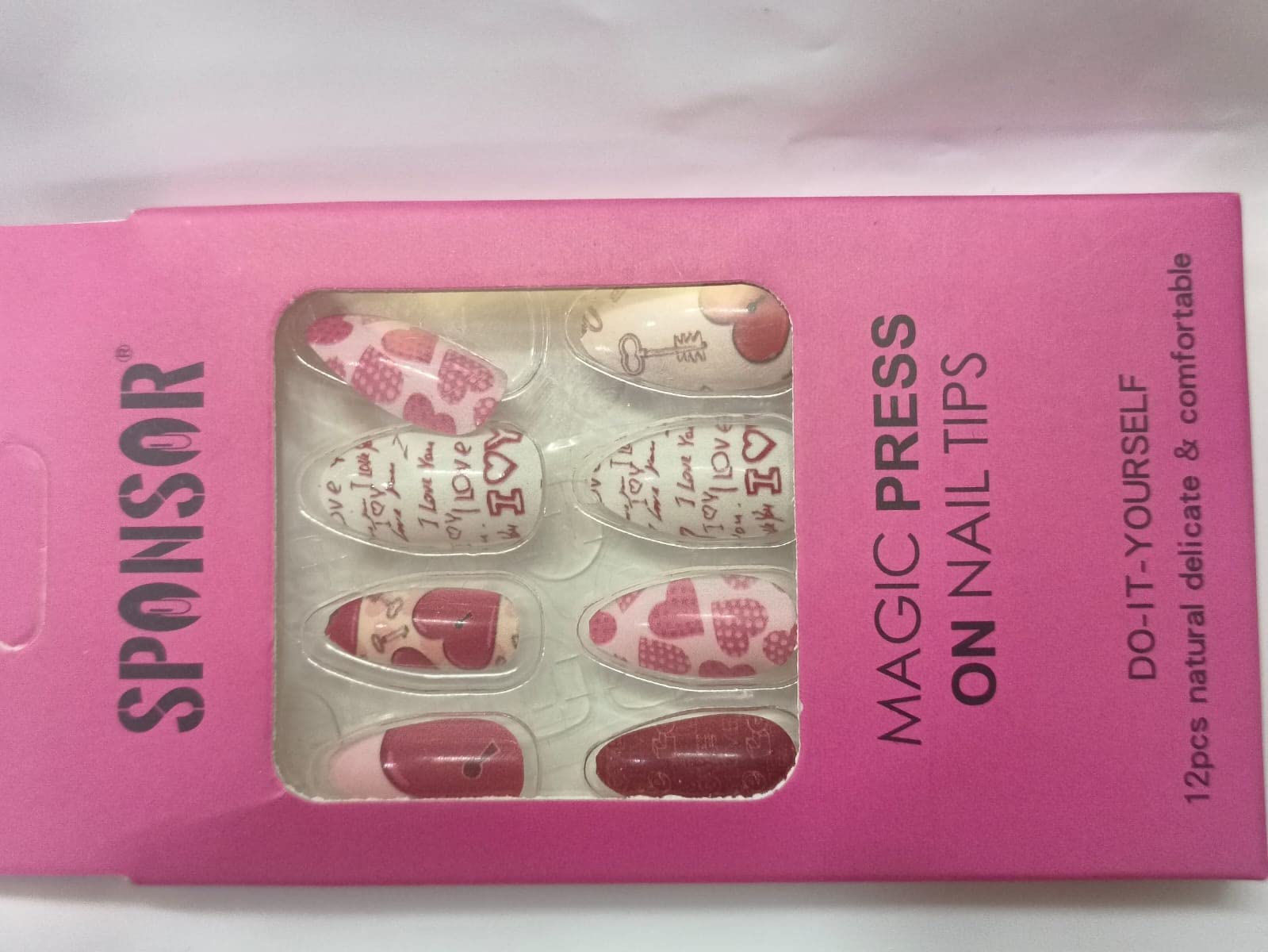 Pink and Red Fake Nails for Women - 12 Pack Press on Nails with Glue & Stickers - Long Lasting Artificial Nails for Parties, Weddings, and Special Occasions