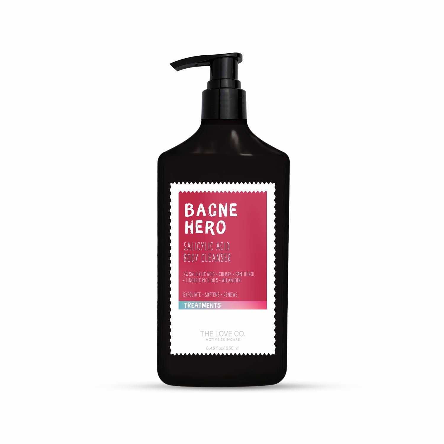 THE LOVE CO Salicylic Acid 2% Body Wash for Acne Treatment - Paraben & SLS Free Shower Gel for Men & Women | Prevents Dry, Rough, Bumpy & Strawberry Skin | Deep Cleansing Formula (250ml) - Perfect for Back Acne, Body Breakouts & Sensitive Skin Care