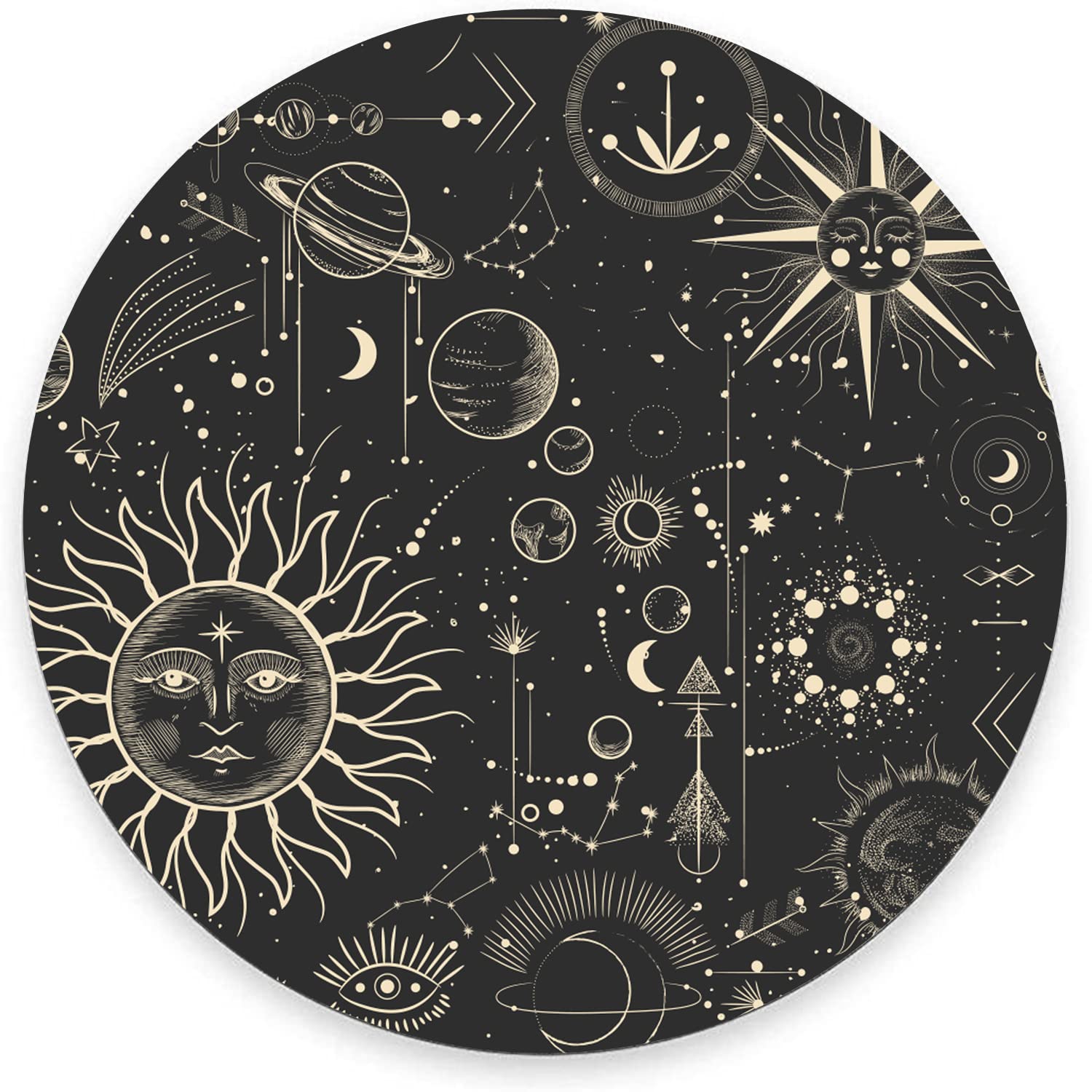 Celestial Sun and Moon Gaming Mouse Pad - Non-Slip Rubber Base, Washable Lycra Cloth Surface for Wireless Mouse - Perfect for Office, Gaming & Home Computer Use