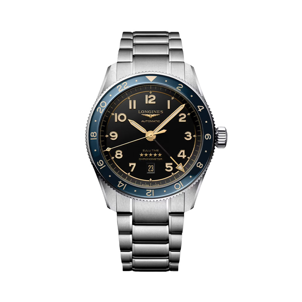 Spirit Zulu Time Blue Ceramic Bezel 42mm Men's Watch with Black Stainless Steel Bracelet - Perfect for Business, Travel & Luxury Gift Giving