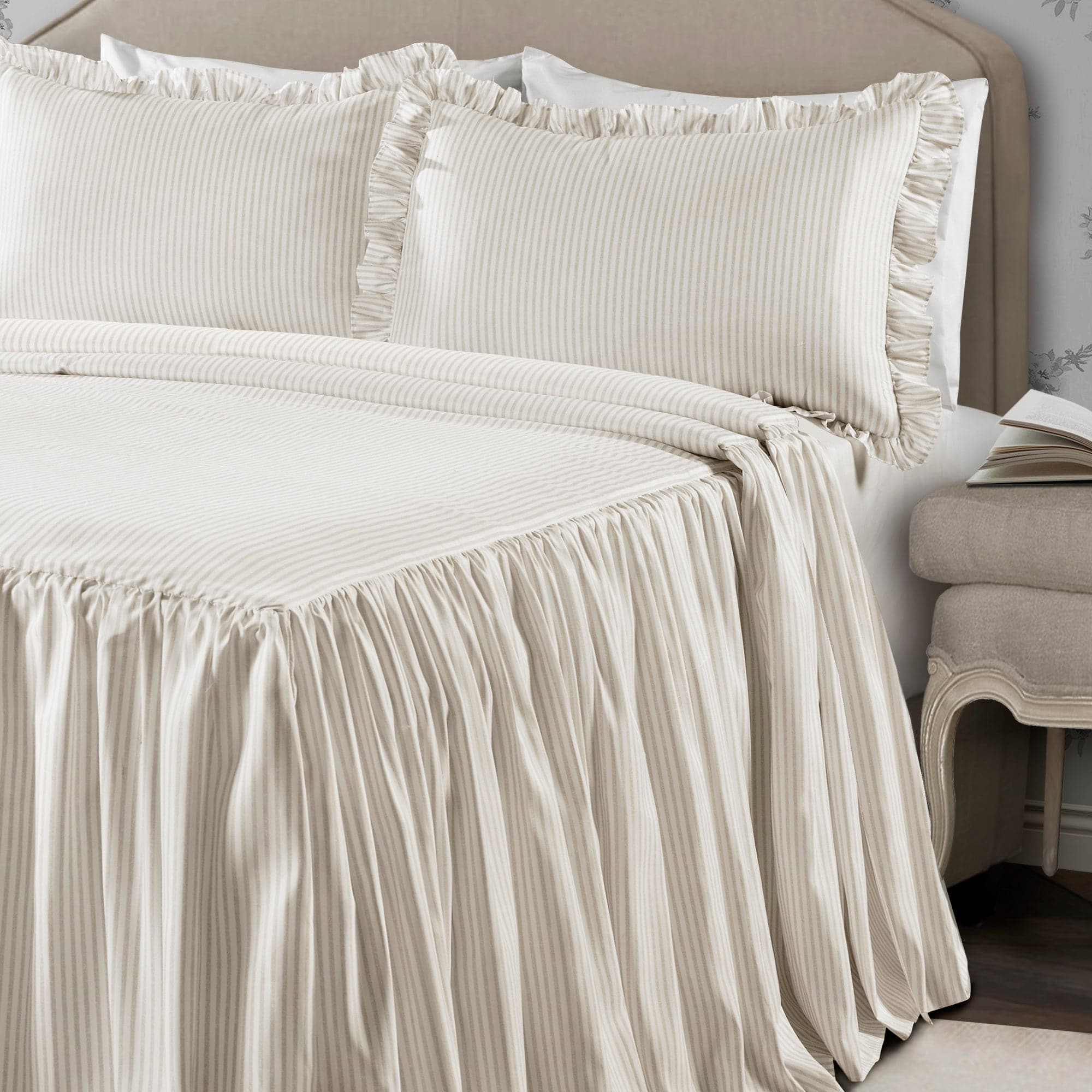 Stylish Ticking Stripe Bedspread Set - Soft & Durable Cotton Bedding for Cozy Bedrooms - Perfect for Guest Rooms, Master Suites & Farmhouse Decor