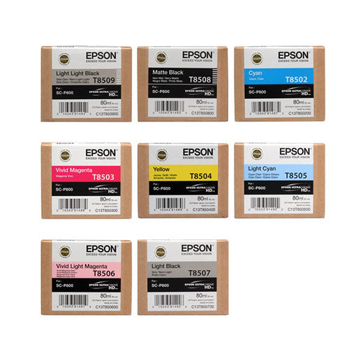Epson SureColor P800 Matte Black Ink Set - 8 UltraChrome HD 80ml Printer Cartridges for Professional Photo & Fine Art Printing