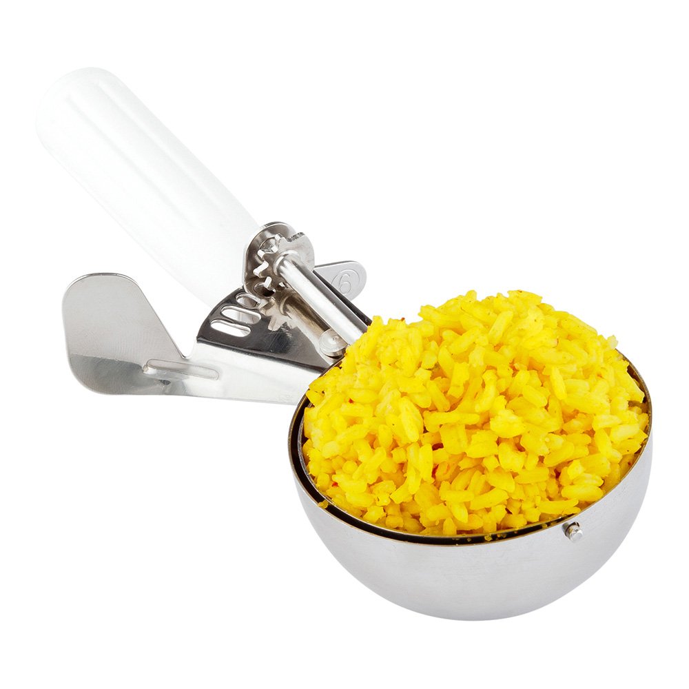 Restaurantware Met Lux 4.66 Oz Trigger Release Portion Scoop with White Handle - Stainless Steel Cookie & Ice Cream Scoop for Baking, Portion Control - Perfect for Cookie Dough, Cupcake Batter, Ice Cream Serving