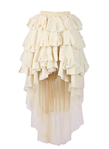 Steampunk Ophelie Skirt for Women - Vintage Gothic High Waist Flared Skirt (XL/XXL, Cream) | Perfect for Cosplay, Renaissance Fairs & Alternative Fashion