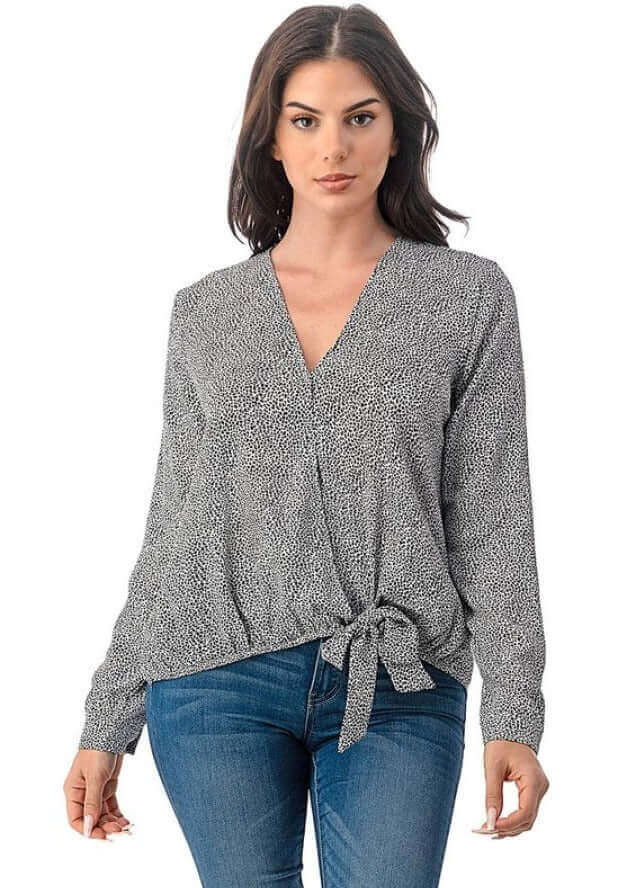 Stylish Micro Animal Print Wrap Top for Women - Final Sale Clearance - Perfect for Casual Outings & Layered Outfits