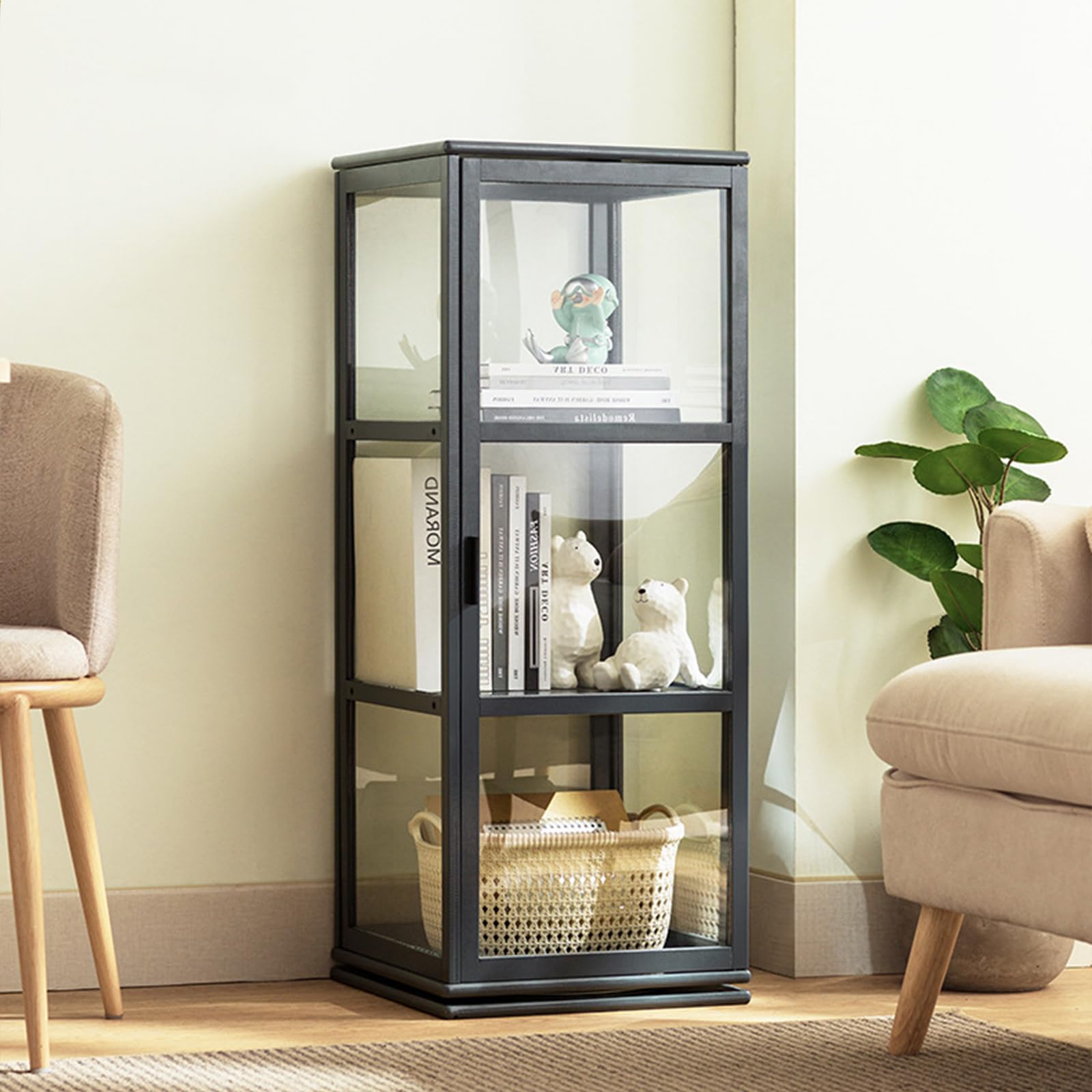 Gray Bamboo Display Cabinet with Acrylic Doors - Dust-Proof Curio Cabinet for Collectibles, Natural Wood Living Room Showcase | Perfect for Home Decor, Antique Display & Living Room Storage
