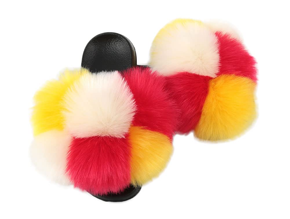 Women's Fluffy Faux Fur Slides - Soft Thick Sole Indoor/Outdoor Slippers - Cozy House Shoes for Winter, Lounge, and Backyard Use