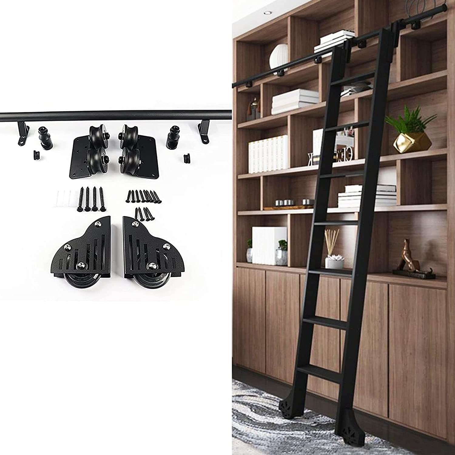 3.3ft to 20ft Extension Rail Rolling Ladder Hardware Kit (No Ladder Included) with Roller Wheels for Sliding Barn Door - Perfect for Home Library, Loft Storage, and Warehouse Shelving Access