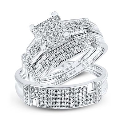 10K Gold Round and Square Diamond Matching Wedding Ring Set (1/2 CTTW) - Perfect for Engagement, Anniversary, and Bridal Jewelry Gifts