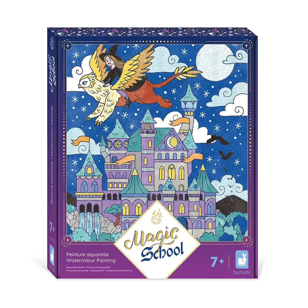 Janod Glitter Watercolor Painting Set - Magic School Theme | Kids Art Supplies for Creative Play & DIY Projects | Perfect for Birthday Gifts, Classroom Activities & Home Crafting