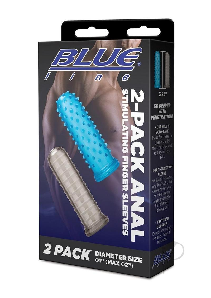 Blue Line Anal Stimulating Finger Sleeves (2 Pack) - Soft & Flexible Pleasure Sleeves for Enhanced Sensation - Perfect for Solo Play & Couples Intimacy