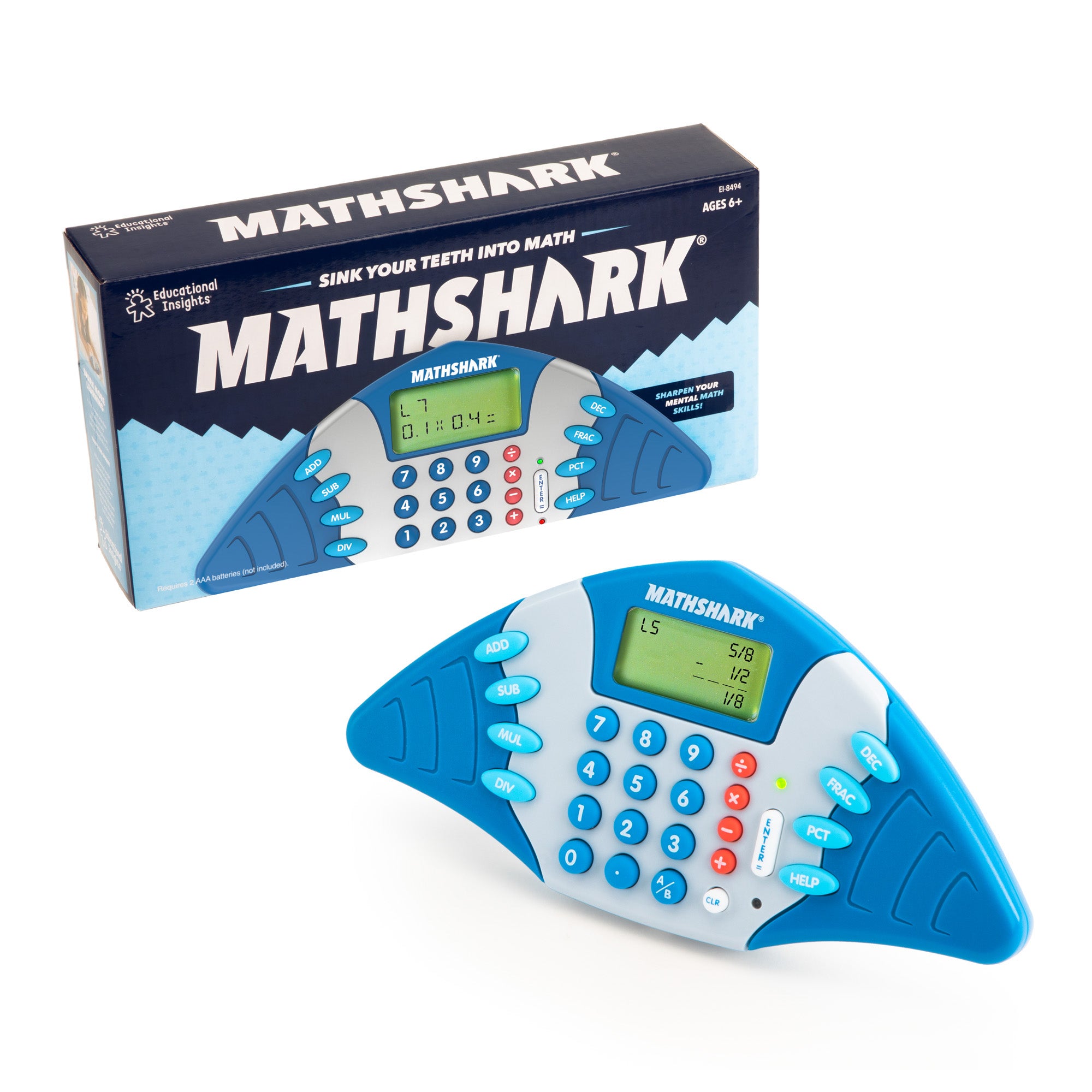 Educational Insights MathShark - Electronic Math Learning Game for Kids Ages 6+ - Fun Handheld STEM Toy for Addition, Subtraction & Multiplication Practice - Perfect for Homeschool & Classroom Learning