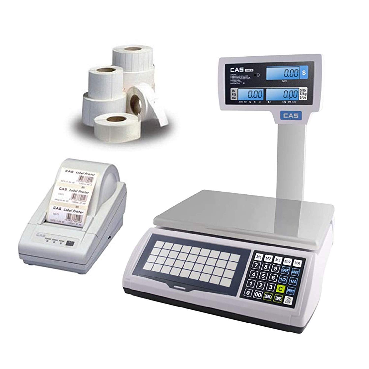 CAS JRS2000POLE30 NTEP Certified Price Computing Scale - 30 lb x 0.005 lb Precision, Column Display, Built-in Printer & Label Case - Perfect for Retail, Grocery & Farmers Market Transactions
