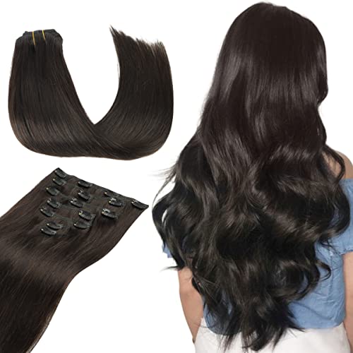 TIVBOES 20 Inch Clip in Hair Extensions - 7pcs 120g Dark Brown Straight Double Weft Human Hair for Women | Natural Look for Daily Wear, Parties & Special Occasions