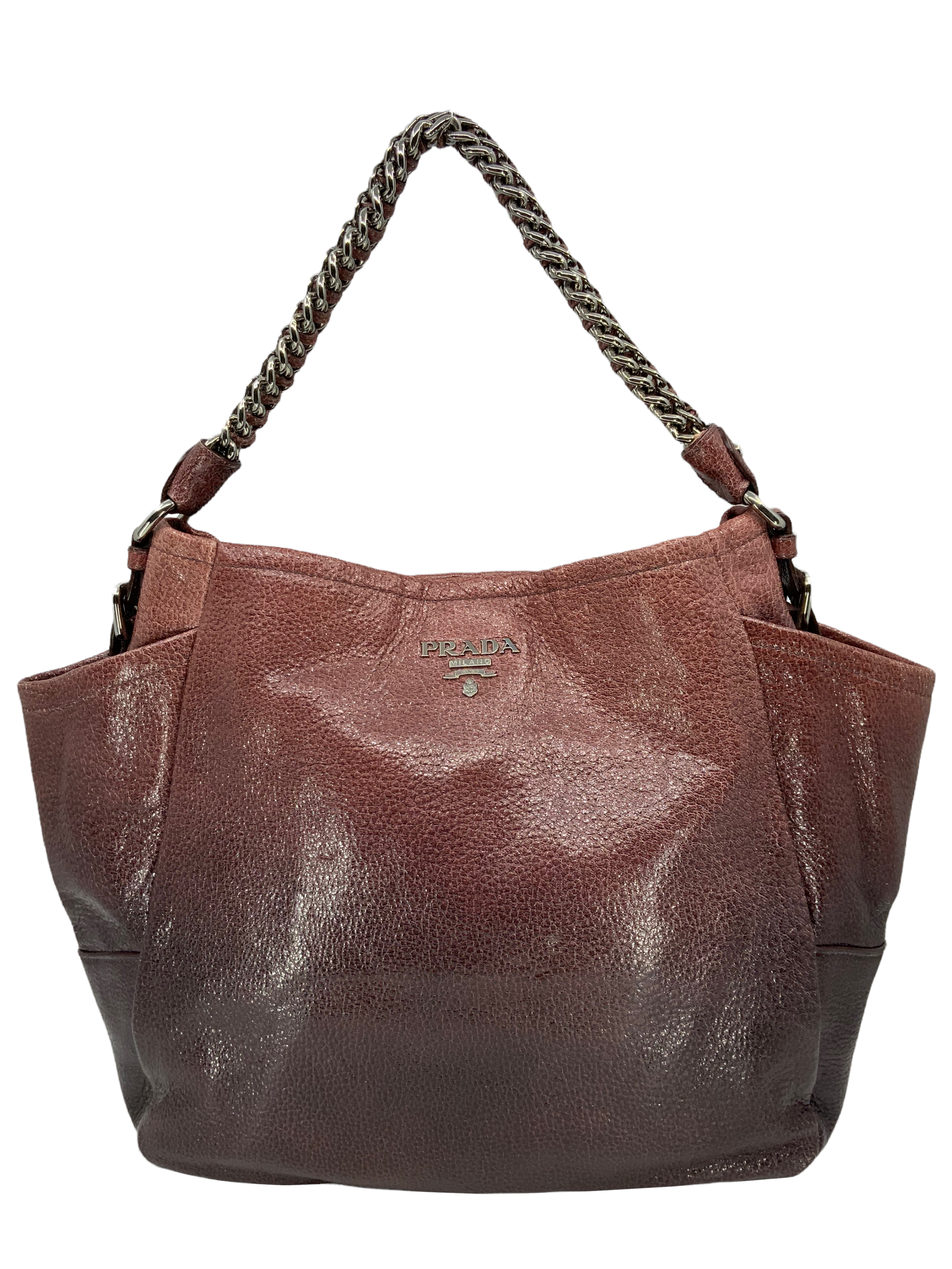 Prada Lux Chain Ombre Leather Side Pocket Hobo Bag - Women's Designer Shoulder Purse for Work, Travel & Evening Out