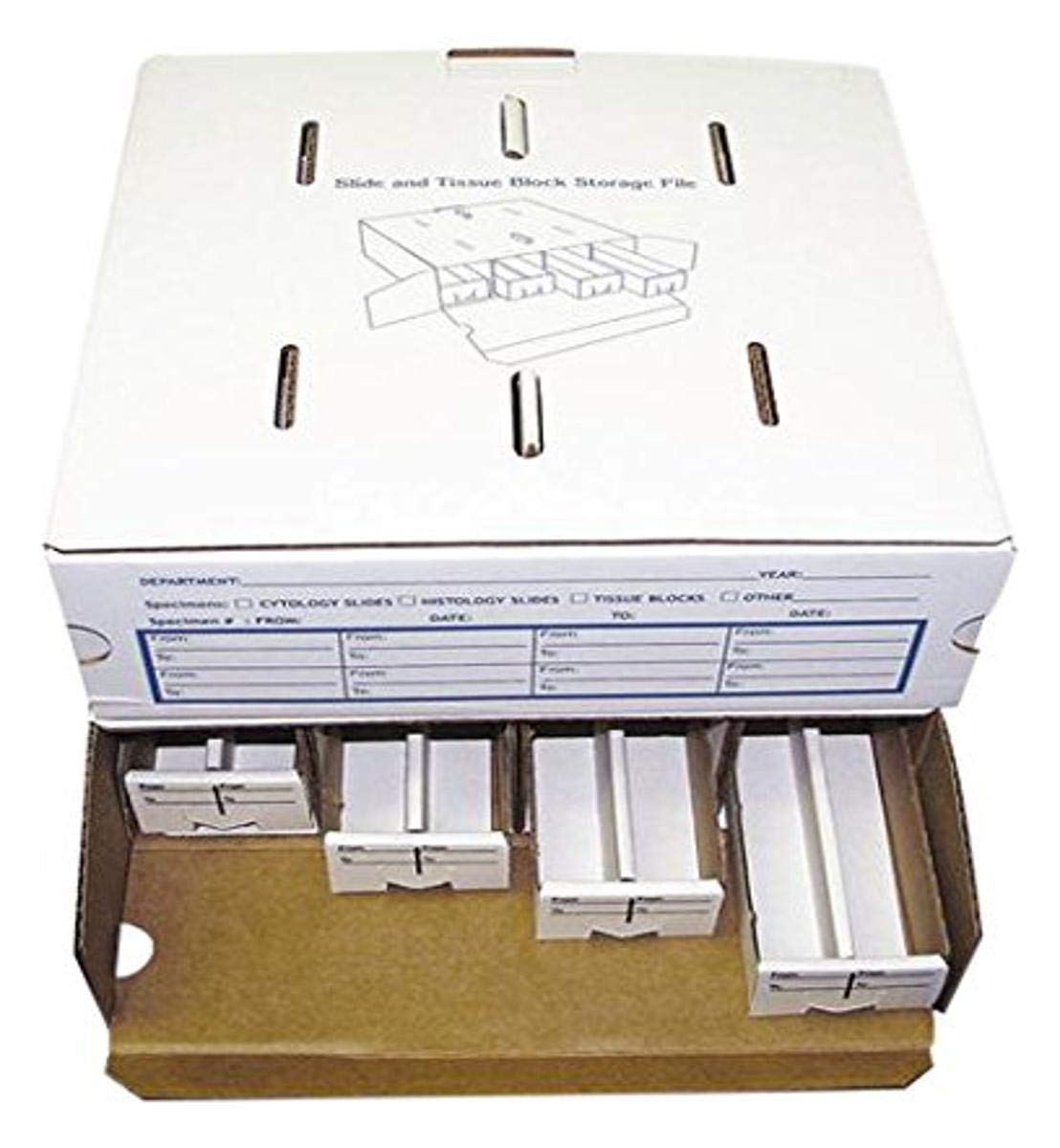 Azer Scientific ES040 Microscope Slide Cardboard Stackable Storage File - 4 Drawers, 10/Case | Organize Lab Specimens & Slides Efficiently for Research & Education