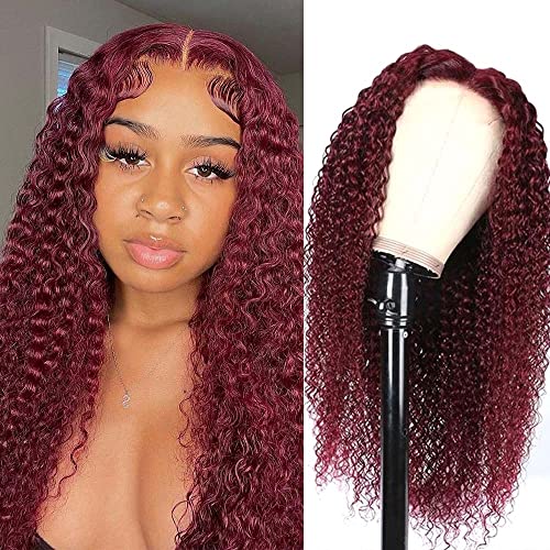 Burgundy 13x4 HD Lace Front Wigs Human Hair 99J Curly Wig - 180% Density Pre-Plucked Human Hair Wigs for Black Women | Supernova Hair 18 Inch HD Lace Frontal Wig for Daily Wear, Parties & Special Occasions