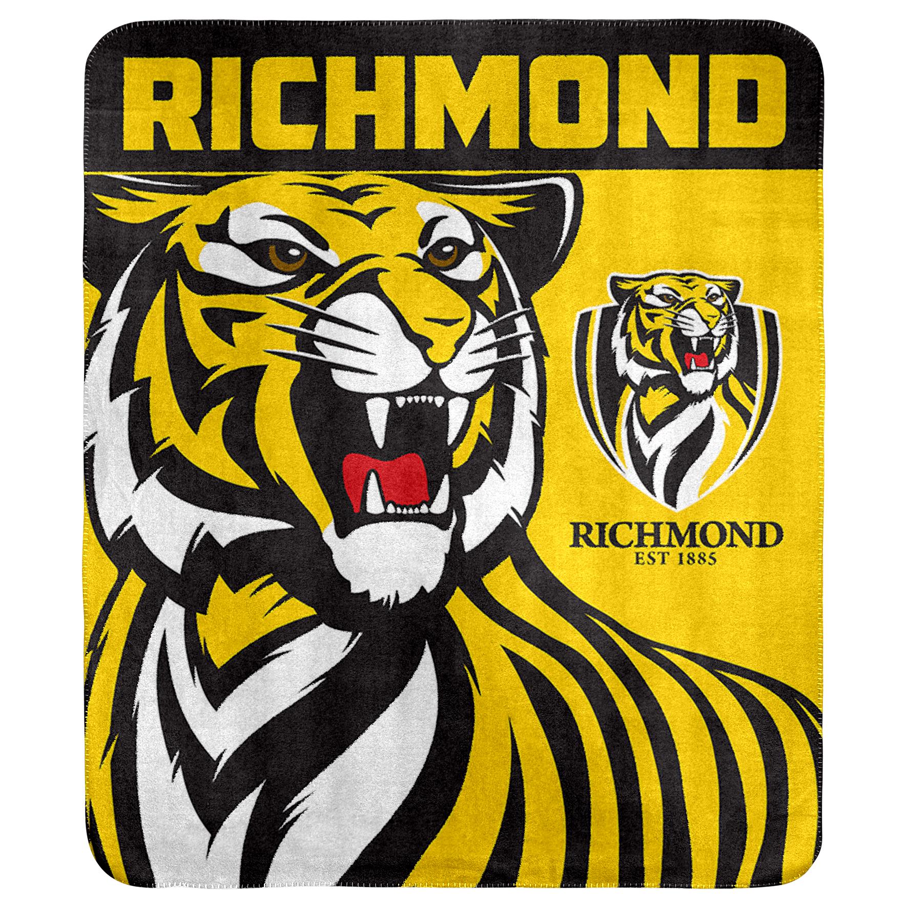Richmond Tigers AFL Polar Fleece Blanket - Soft & Warm Team Logo Throw for Home, Office & Game Day Comfort