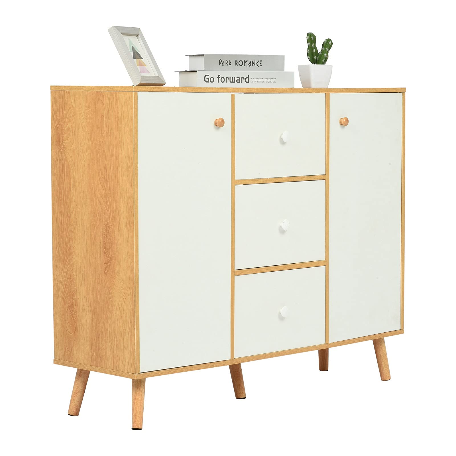 Modern 3-Drawer 2-Door Storage Cabinet - Large Capacity Dresser for Bedroom, Kitchen & Living Room (Yellow)