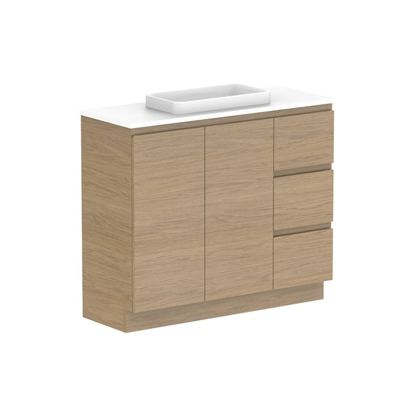 ADP Glacier Pro Ensuite Door and Drawer Trio Vanity with Solid Surface Top - Modern Bathroom Vanity Set with Storage for Home & Hotel Use