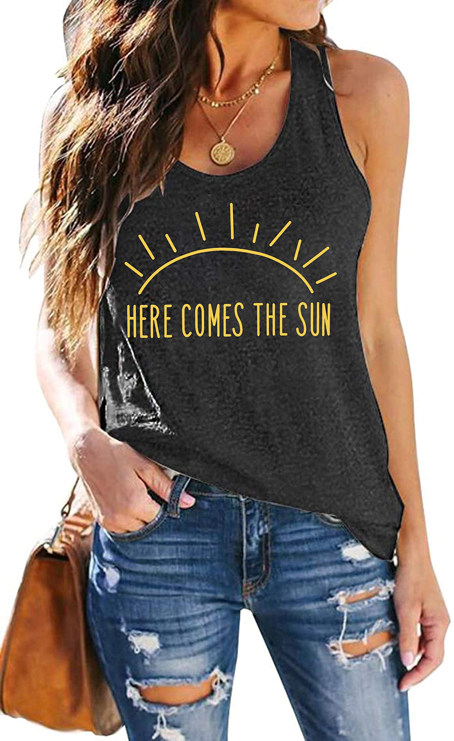 LAZYCHILD Women's Graphic Tank Top - 'The Lake is My Happy Place' Sleeveless Summer Tee | Casual Beachwear, Vacation Outfit, Weekend Comfort Wear