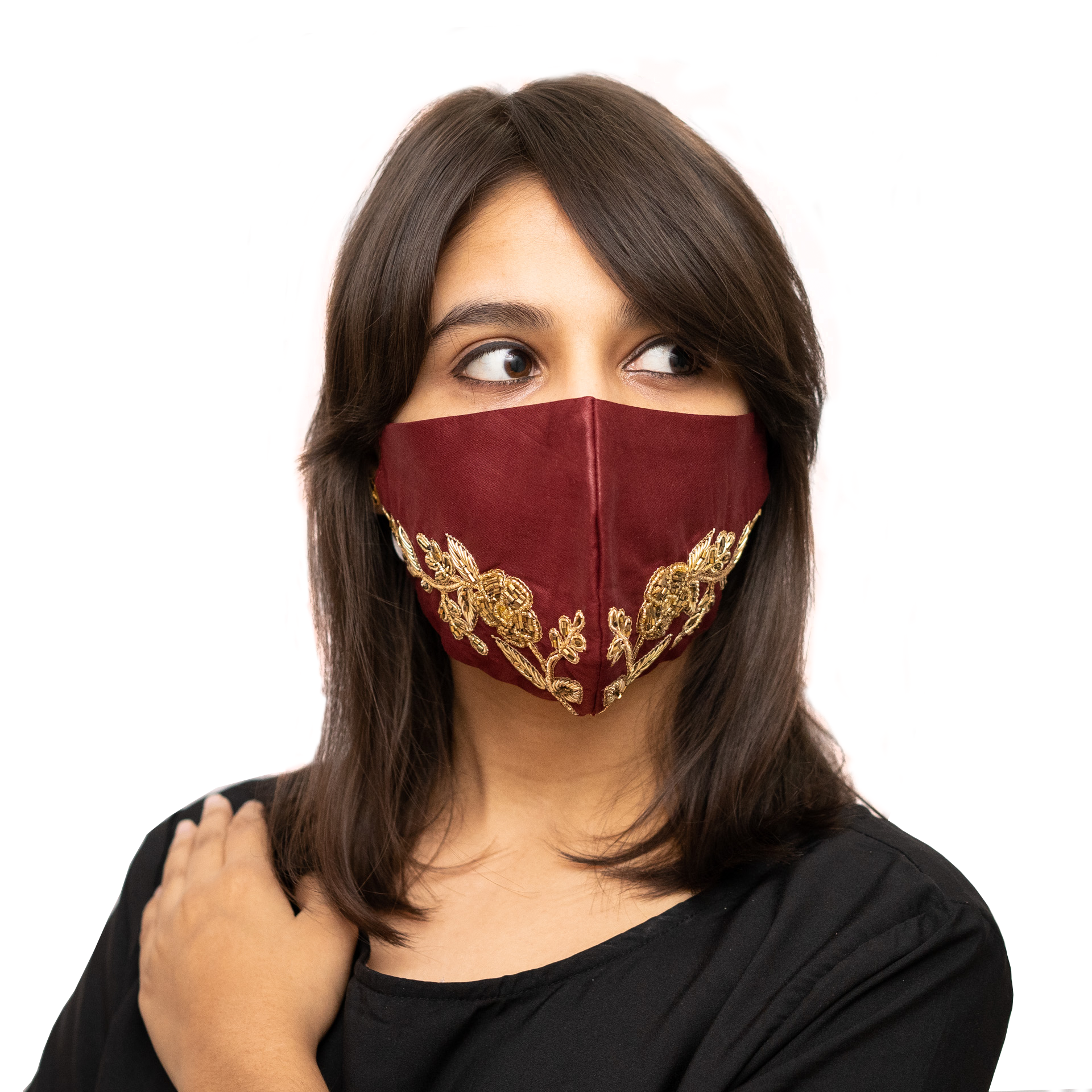 Red Cotton Face Mask with Petal Embroidery Design - Breathable & Comfortable for Daily Wear, Outdoor Activities, and Travel Protection
