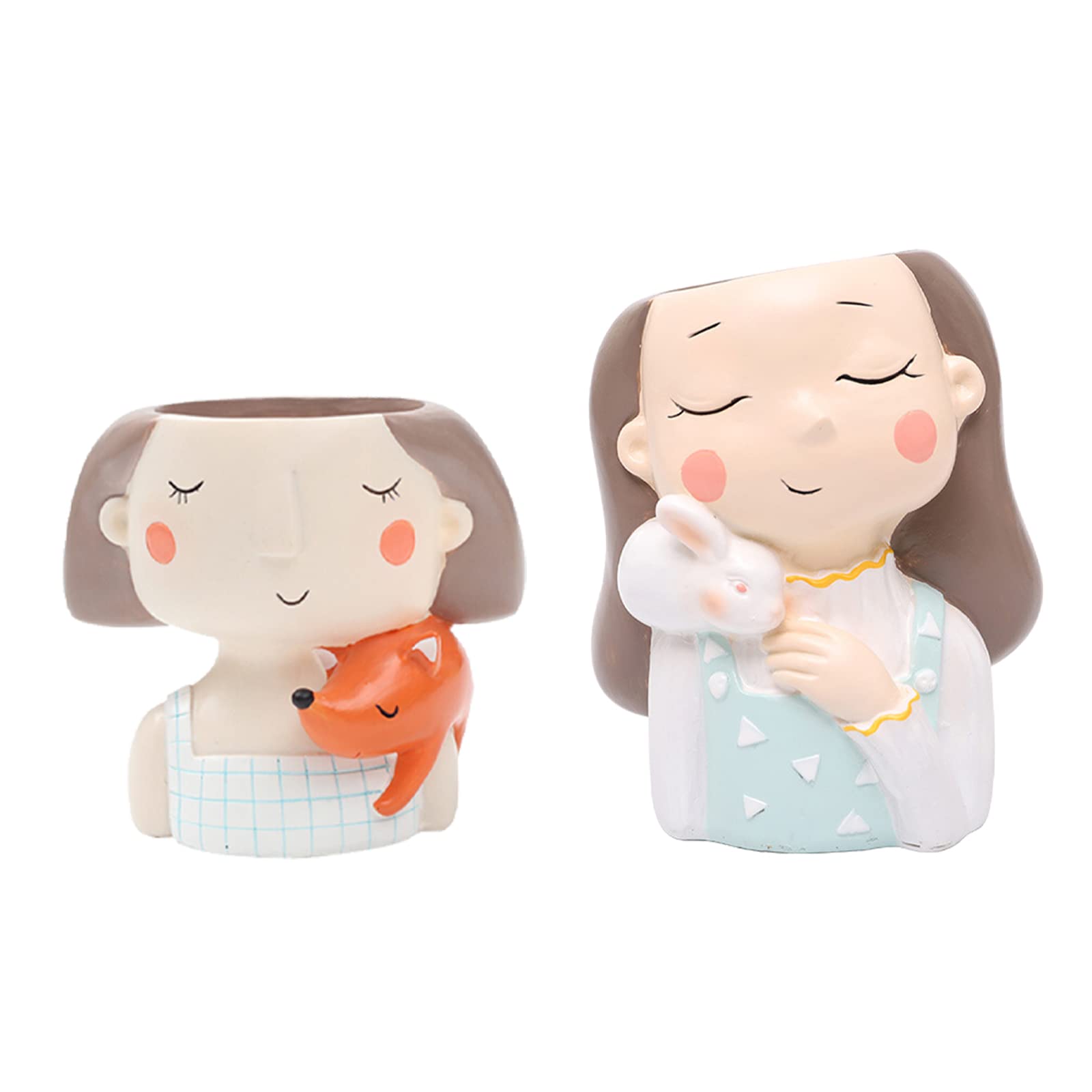 Garhelper 2 Pack 3.9 Inch Resin Rabbit & Fox Head Planter Pots with Drainage Hole - Artistic Portrait Succulent Cactus Flower Vase for Home Office Desk Decor | Perfect for Indoor Plants, Fairy Gardens, and Gift Ideas