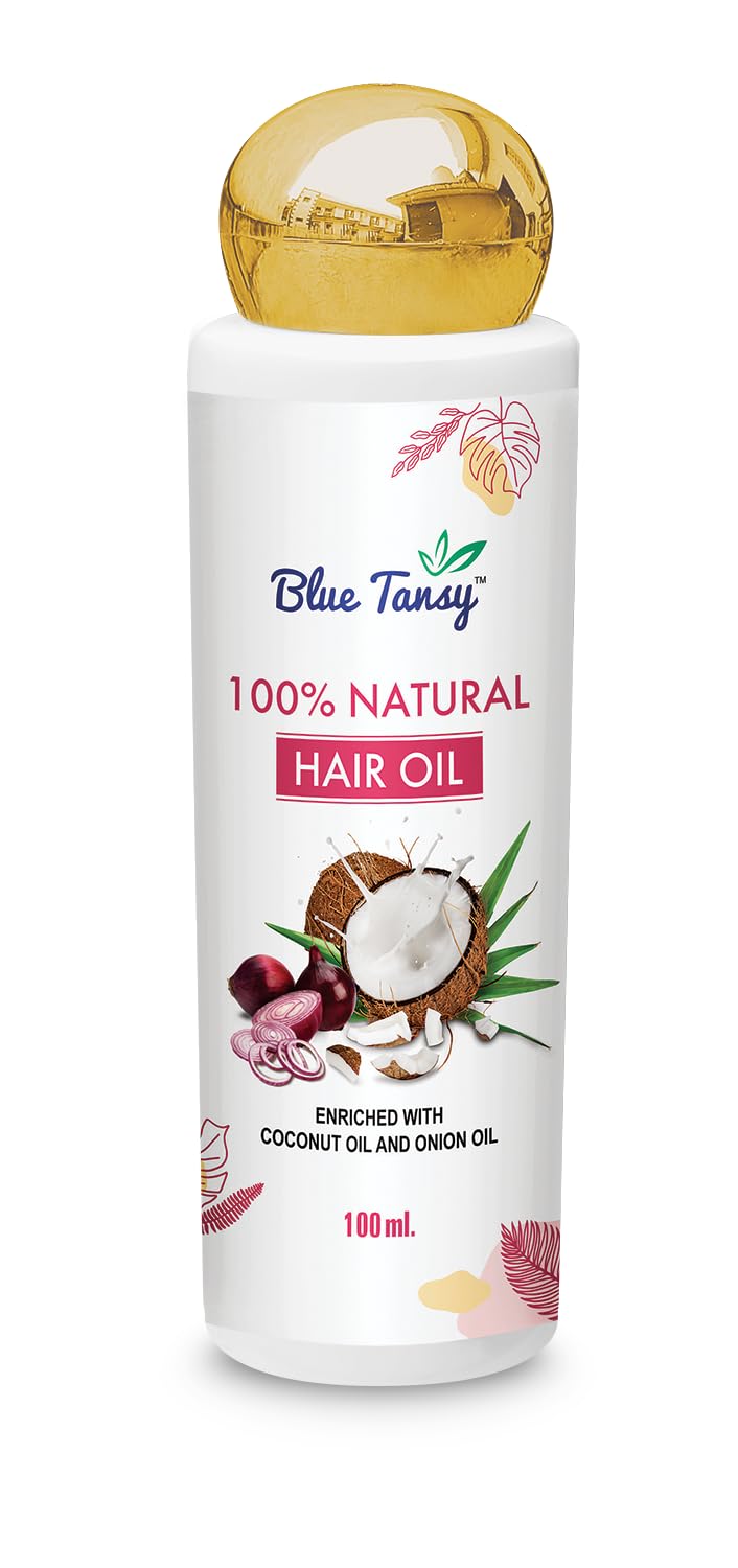 Blue Tansy 100% Natural Hair Growth Oil with Coconut & Onion Extract - 100ml | Nourishes Scalp, Reduces Hair Fall & Promotes Shine - Perfect for Dry, Damaged Hair & Daily Hair Care Routine