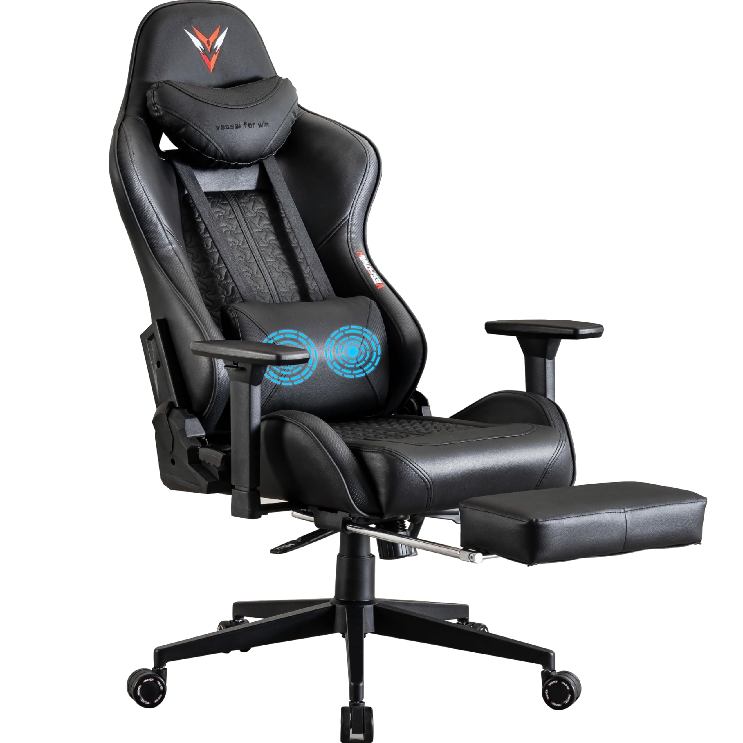 Premium Gaming Chair for Adults - 350LBS Weight Capacity, Ergonomic Computer Chair with Adjustable Footrest & Massage Lumbar Support, Reclining Video Game Chair with Heavy-Duty Rolling Casters (Black) - Perfect for Esports, Streaming, and Home Office Workstations