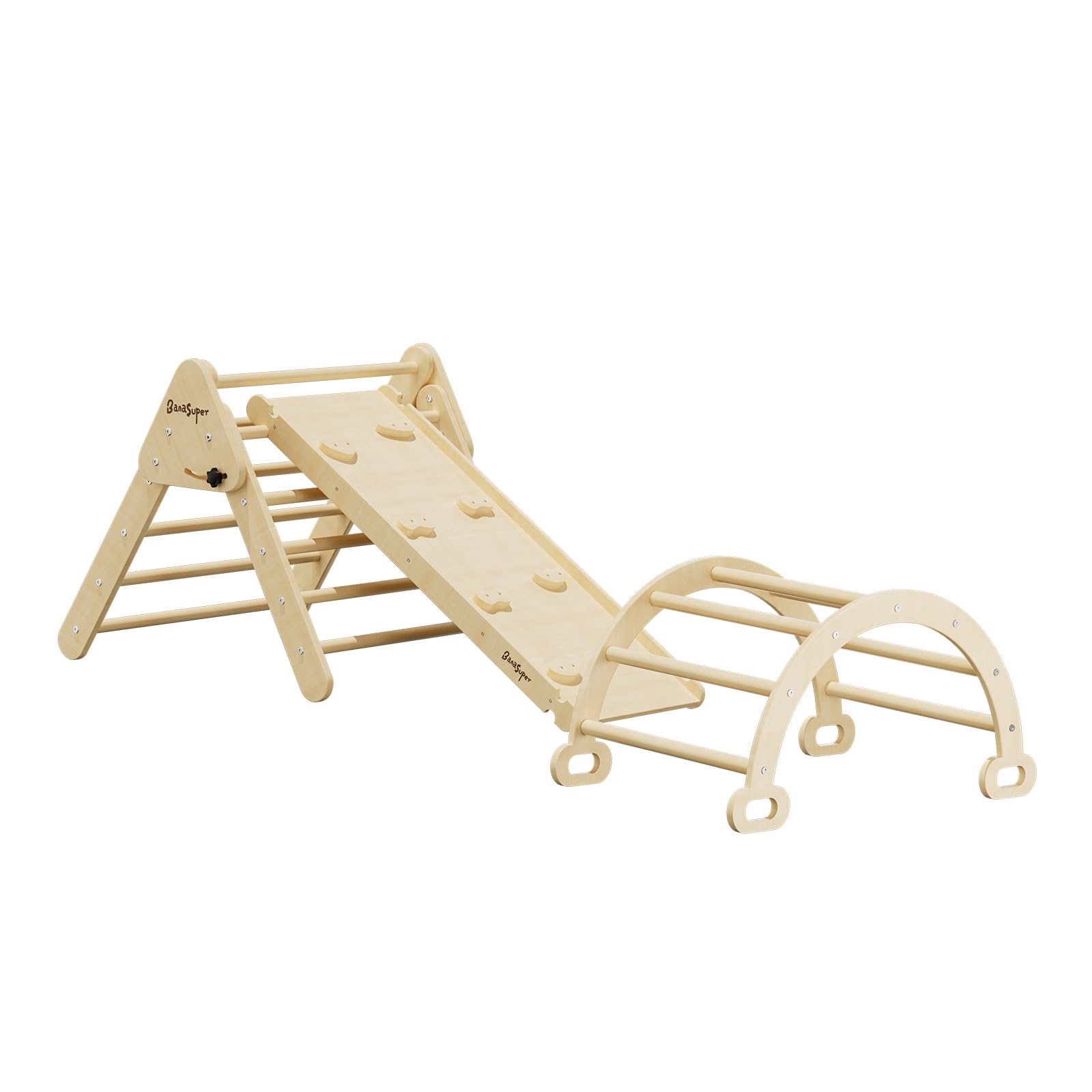 BanaSuper 3-in-1 Foldable Wooden Climbing Triangle Set with Ramp & Arch - Montessori Climbing Toy for Toddlers & Kids - Indoor/Outdoor Play Gym for Boys & Girls - Perfect for Home Playroom, Backyard, Daycare & Preschool Activities