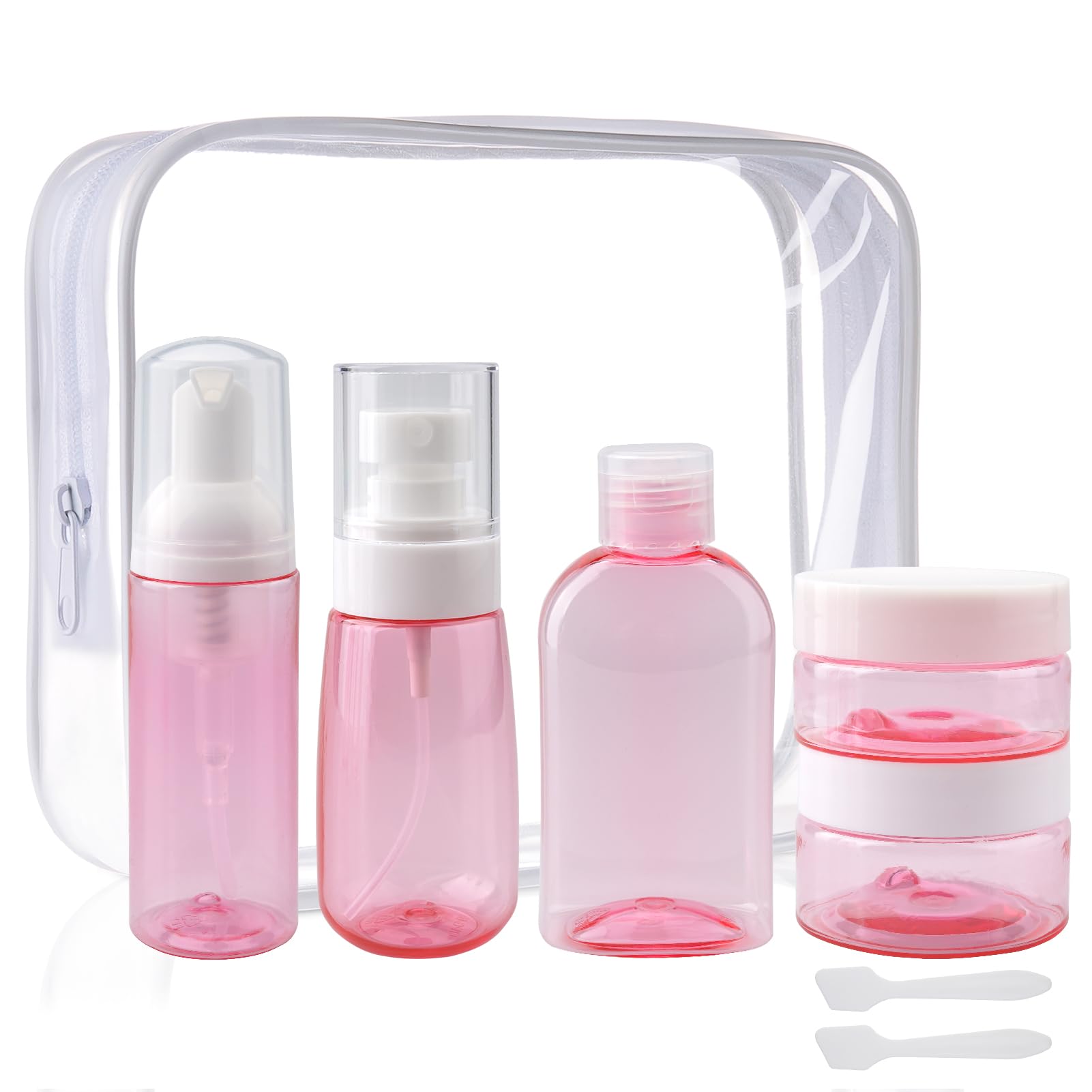 Cosywell 5-Pack TSA Approved Travel Containers Set - Leakproof Refillable Plastic Cream Jars & Spray Bottles for Lotion, Toiletries (Pink) | Perfect for Air Travel, Gym, Camping & Daily Essentials