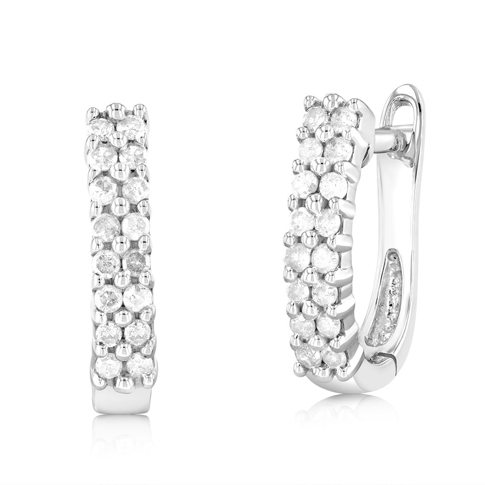 1/3 Carat Diamond Hoop Earrings in 10K White Gold - Elegant Everyday Jewelry for Women, Perfect for Work, Parties & Special Occasions