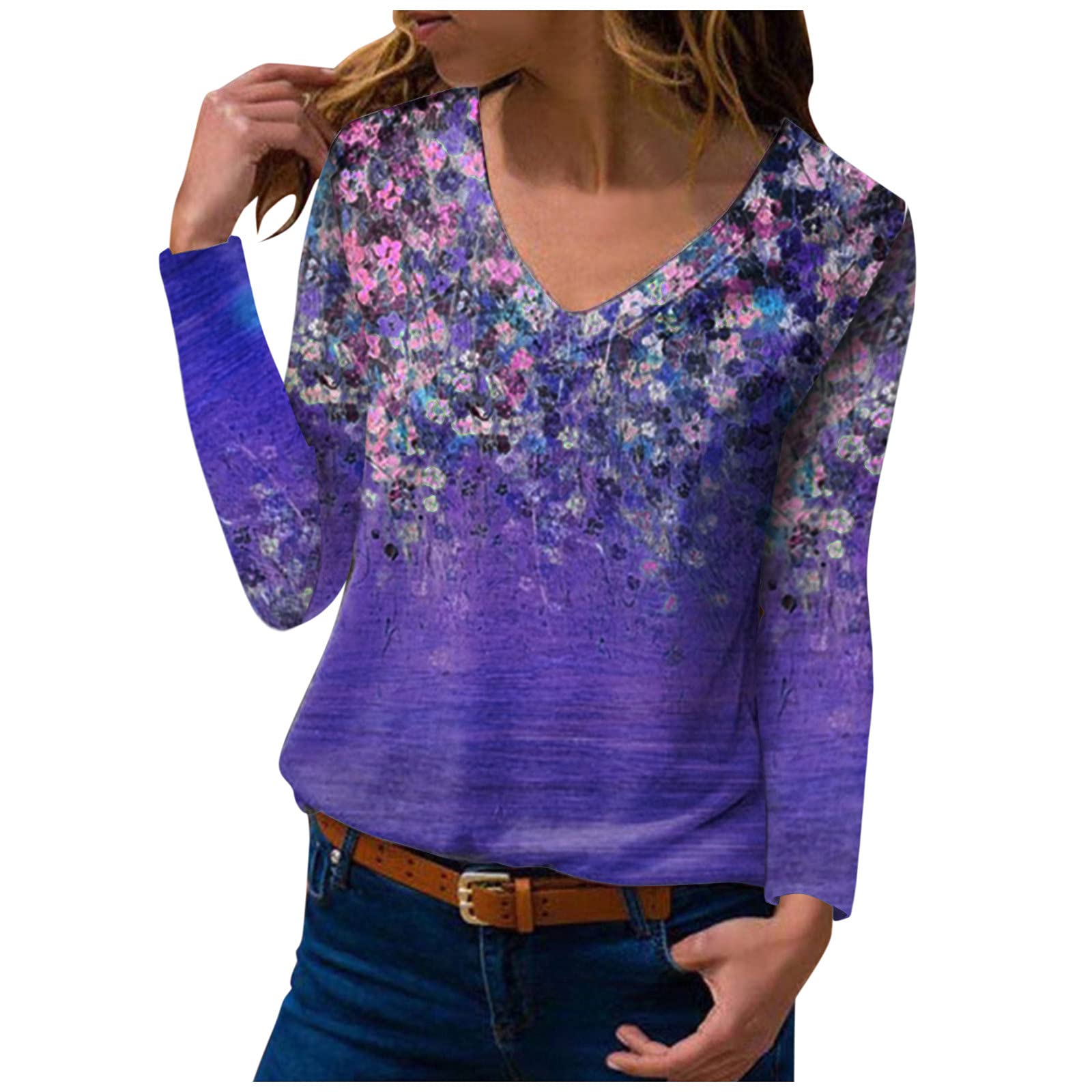 Vintage Graphic T-Shirts for Women - Loose Fit Long Sleeve Cotton Tee | Casual Summer Pullover with Print | Perfect for Everyday Wear, Outings & Layering