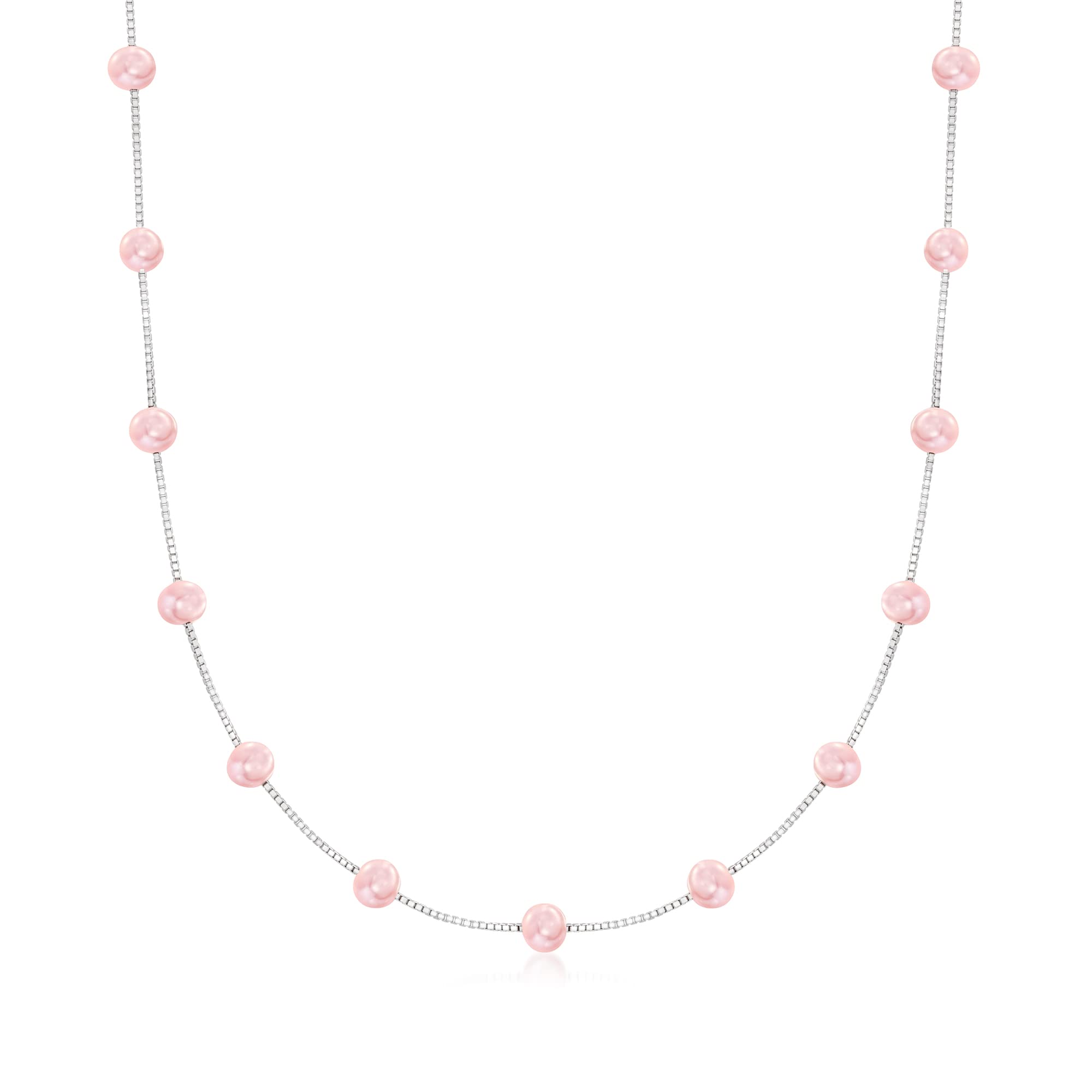 Ross-Simons 6-6.5mm Pink Cultured Pearl Sterling Silver Necklace - Elegant Pearl Station Necklace for Women, Perfect for Weddings, Anniversaries & Special Occasions