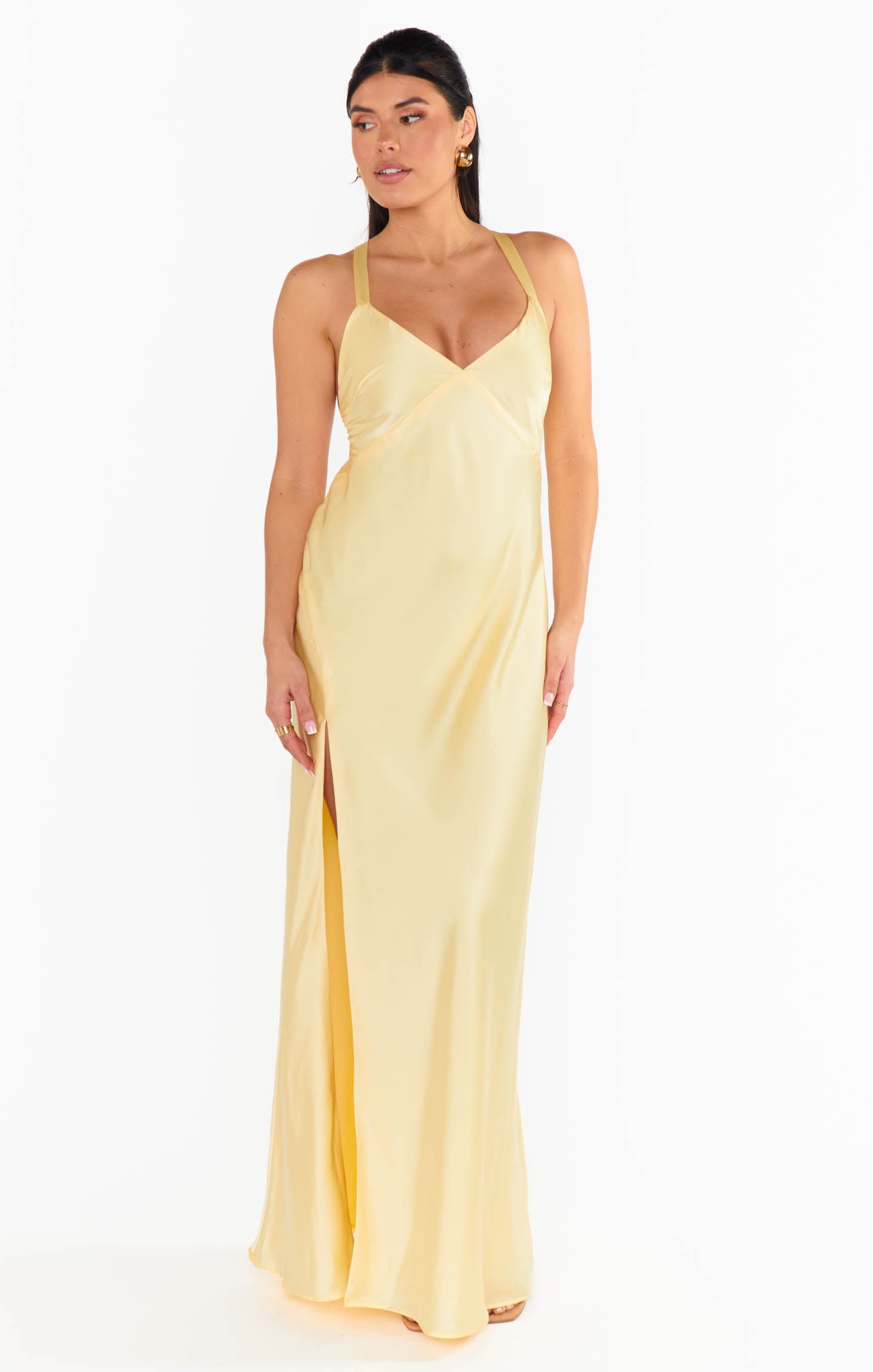 Anderson Maxi Dress - Pale Yellow Luxe Satin for Women | Elegant Evening Gown & Summer Beach Dress | Perfect for Weddings, Parties & Vacation Wear