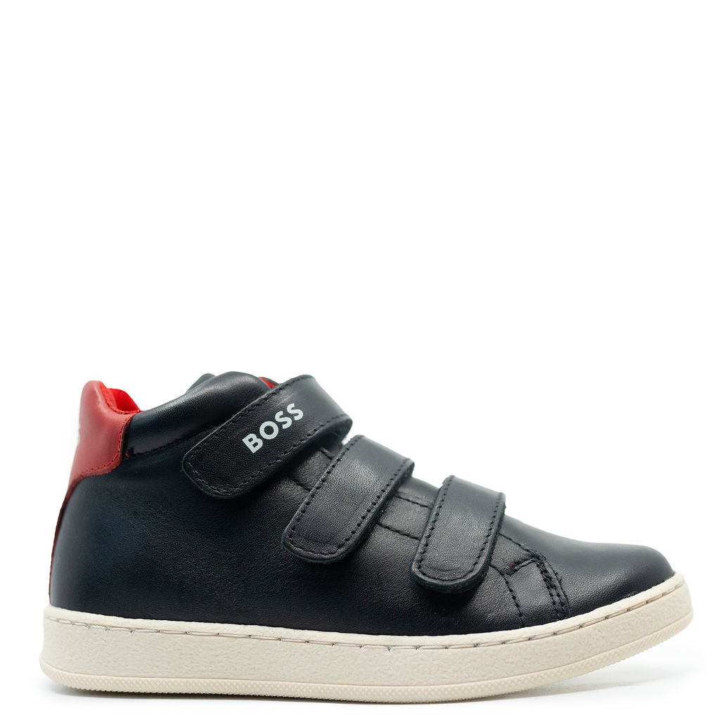 Hugo Boss Men's Black & Red Velcro High Top Sneakers - Stylish Casual Shoes for Walking, Running & Everyday Wear