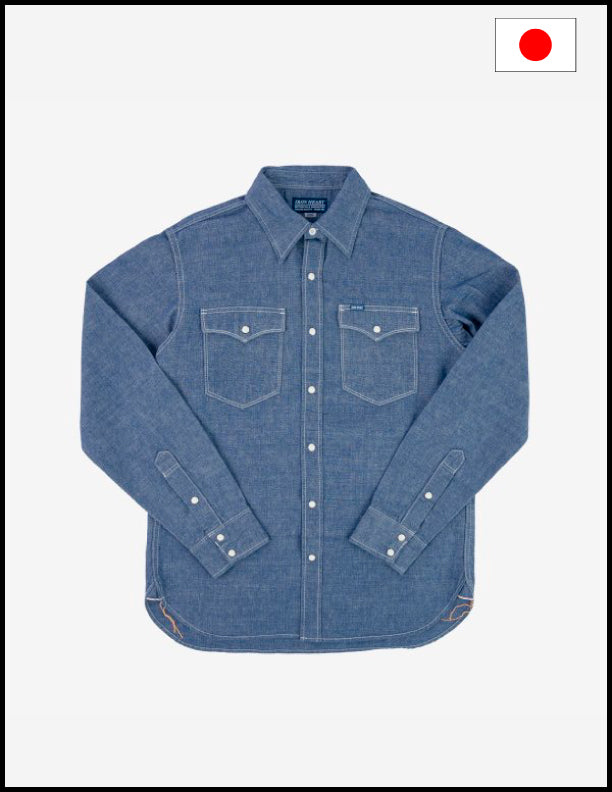 Iron Heart IHSH-13 10oz Selvedge Chambray Western Shirt - Premium Denim Work Shirt for Men in Classic Blue | Ranch Work, Casual Wear & Outdoor Adventures