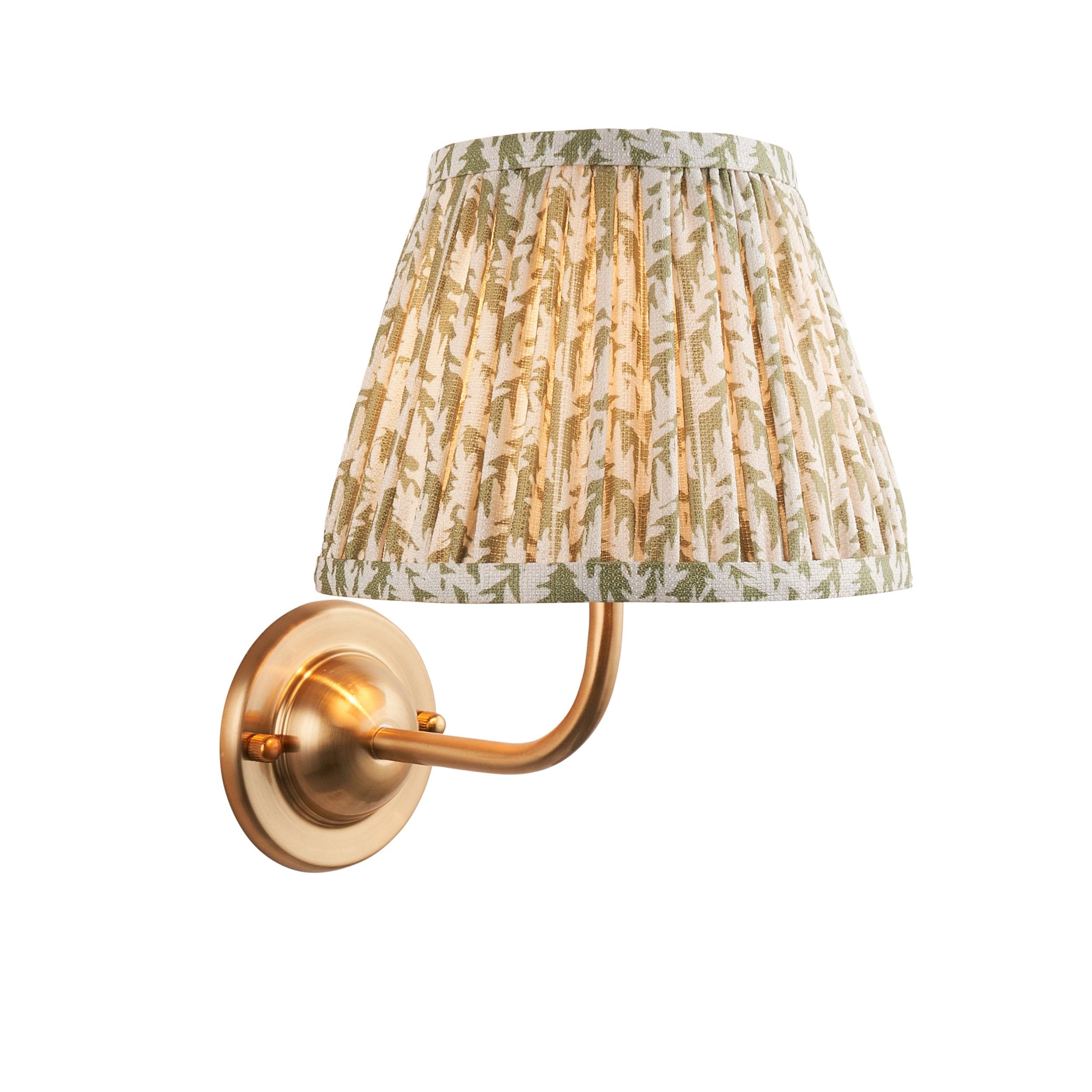 Brass Wall Light with Dome Arc Design & Leaf Pattern - 20cm Herb Garden Green Shade - Perfect for Living Room, Bedroom, and Outdoor Patio Lighting
