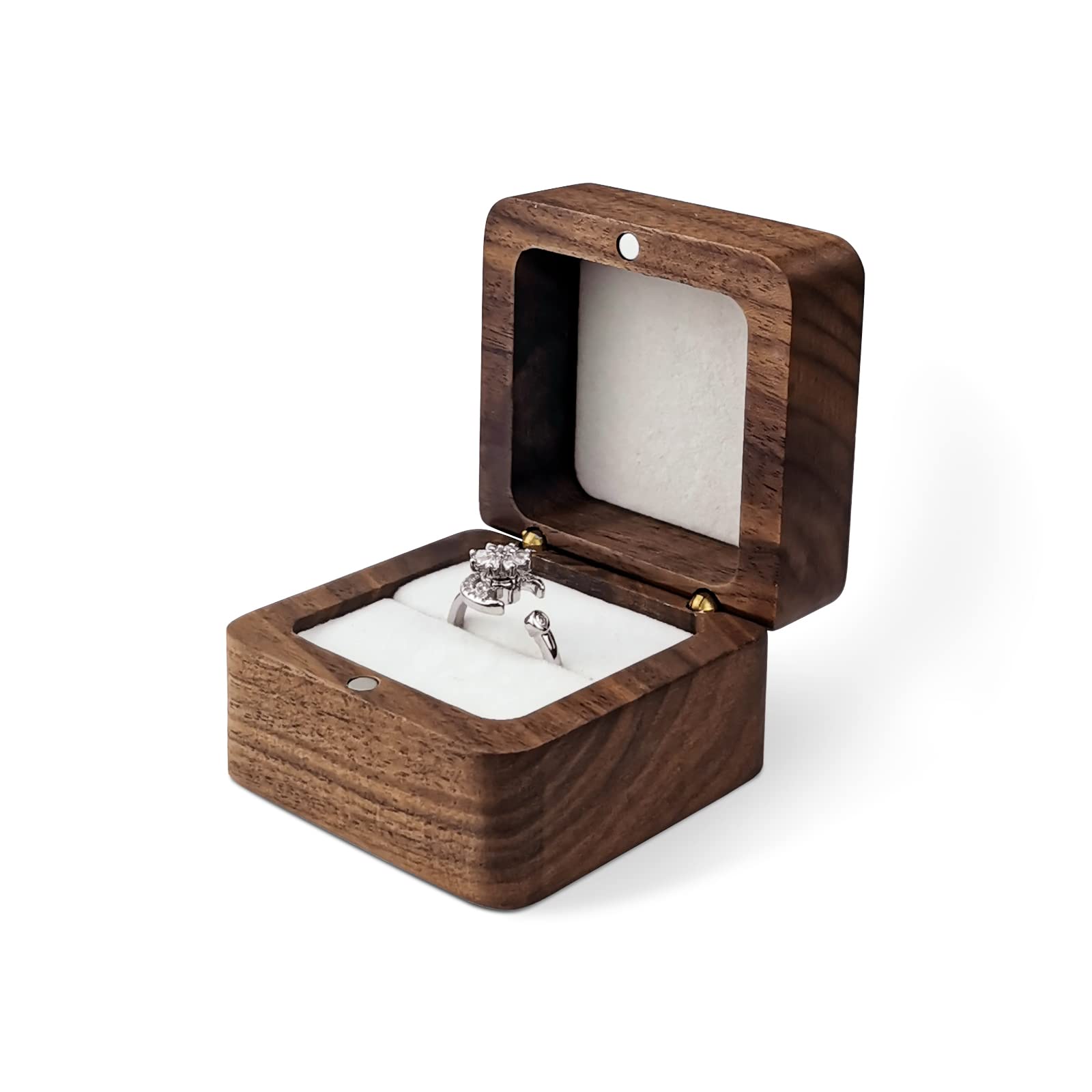 Personalized Wooden Ring Box - Single Slot Mini Engagement Ring Holder, Square Wedding Ring Box for Proposal & Ceremony, Elegant Retro Jewelry Gift Box (White) - Perfect for Wedding Proposals, Anniversaries & Special Occasions