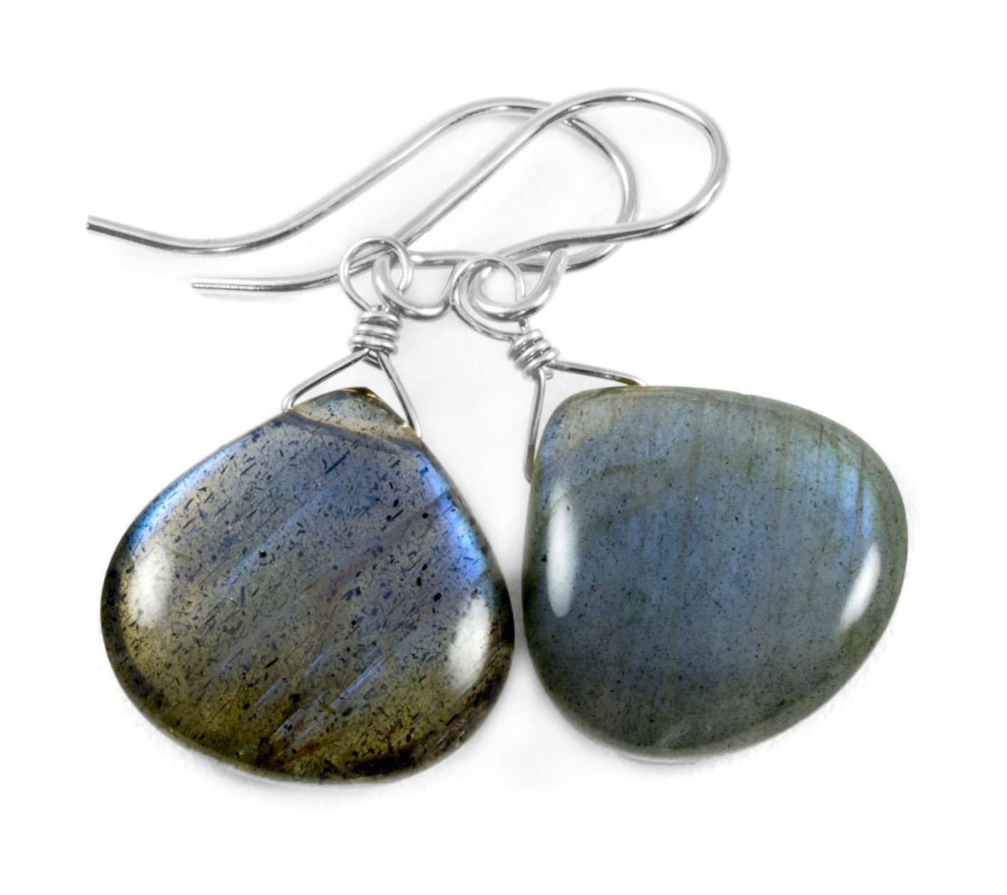 Labradorite Earrings for Women - Golden Blue Flash Teardrop Dangle Earrings, Smooth Cut Small Dainty Drop Jewelry - Perfect for Parties, Weddings & Everyday Wear