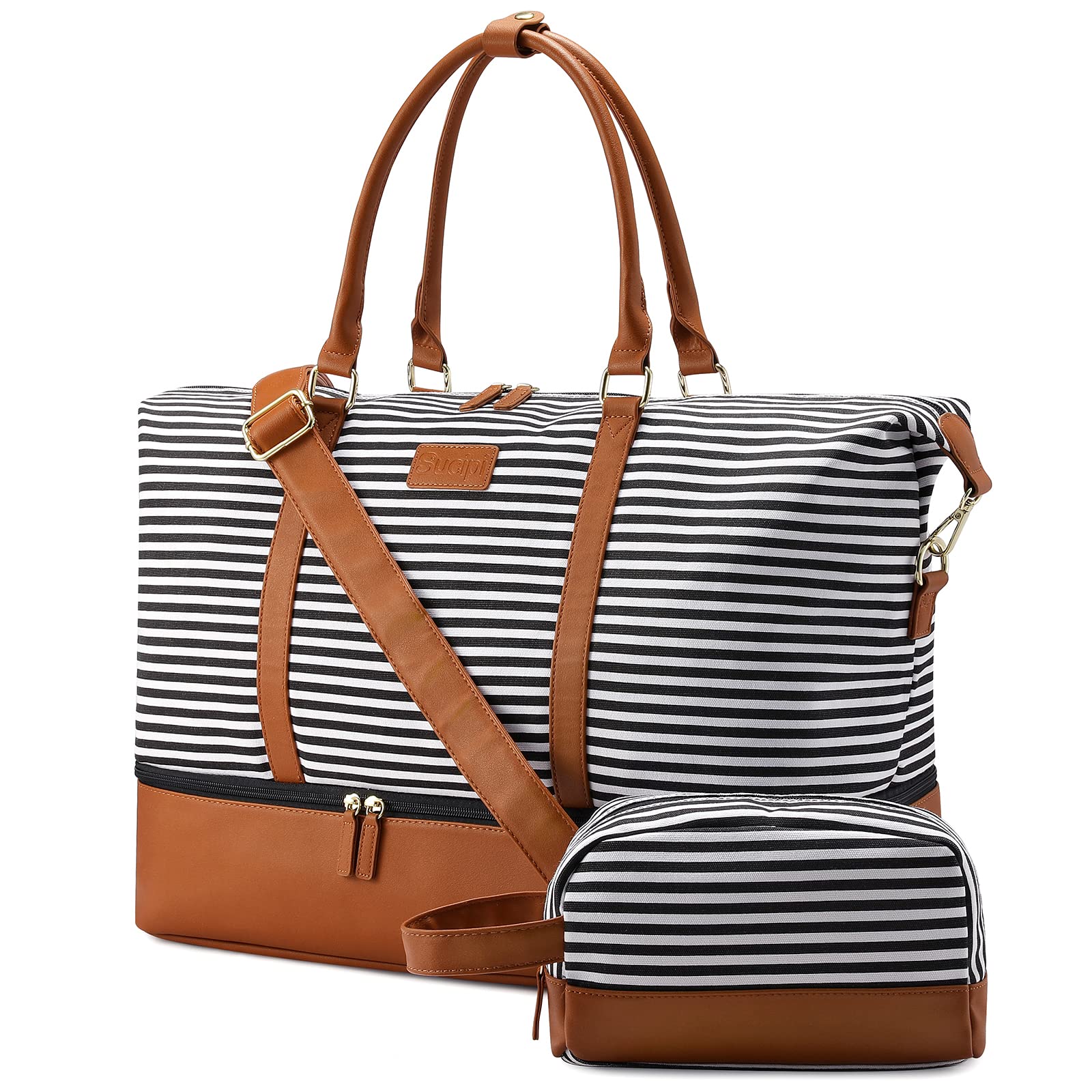 Stylish Canvas Weekender Duffle Bag for Women - Spacious Travel Overnight Bag with Shoe Compartment & Toiletry Pouch - Perfect Carry-On Gym Bag for Weekend Getaways, Hospital Visits, and Labor Delivery