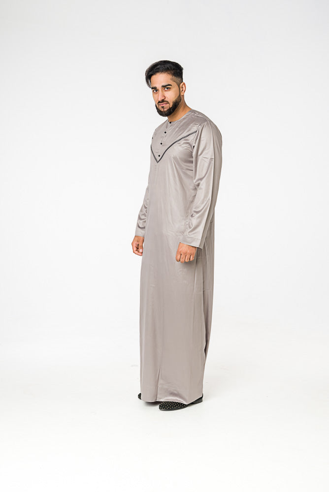 Premium Grey Men's Omani Kandura - Traditional Arabic Thobe for Eid, Weddings & Special Occasions | Lightweight & Comfortable Islamic Clothing