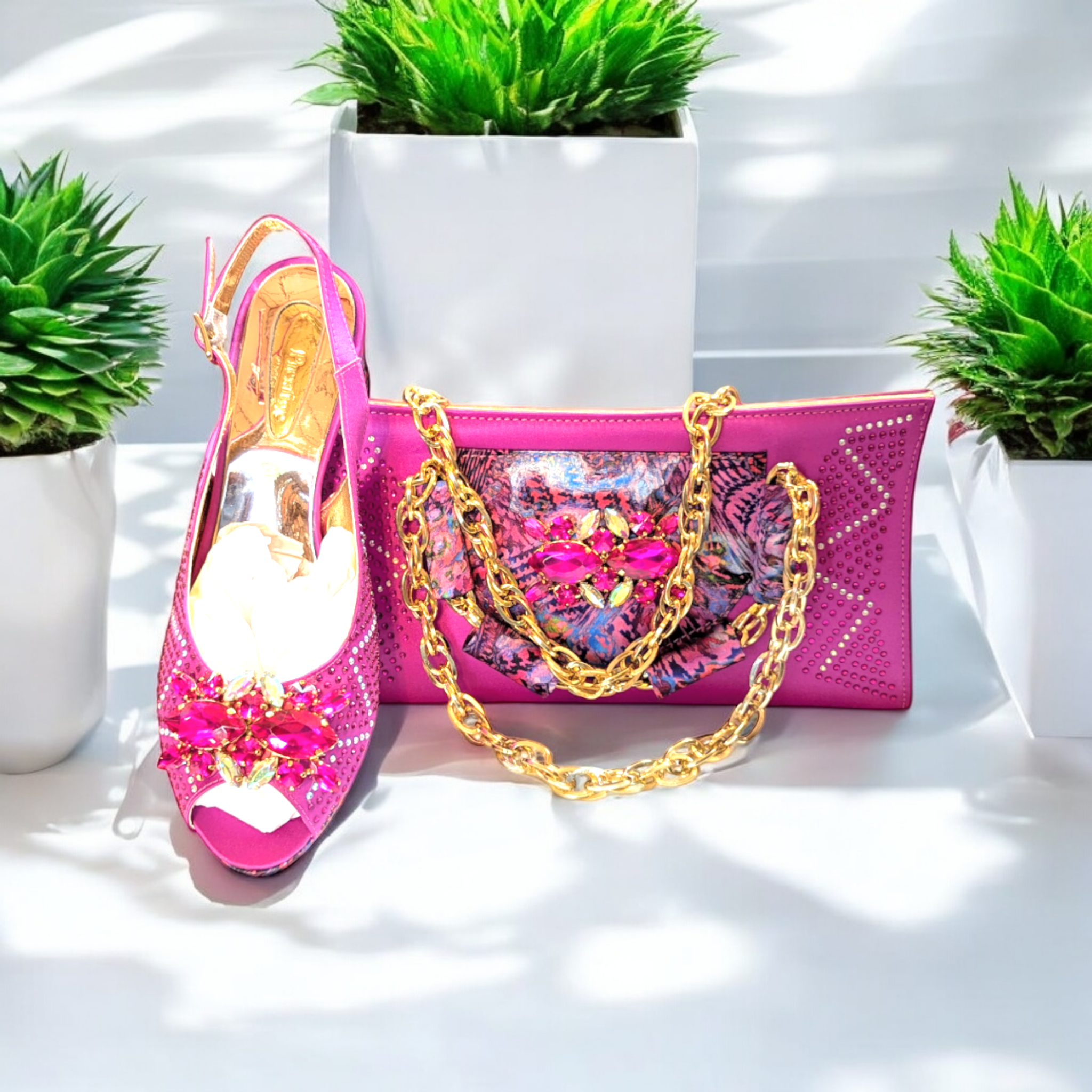 Dupsie's Viviana Prestige Italian Leather Open Toe Back Strap Sandals & Chain Handbag Set DPISB200 | Women's Luxury Evening Shoes & Purse Combo for Weddings, Parties & Special Occasions