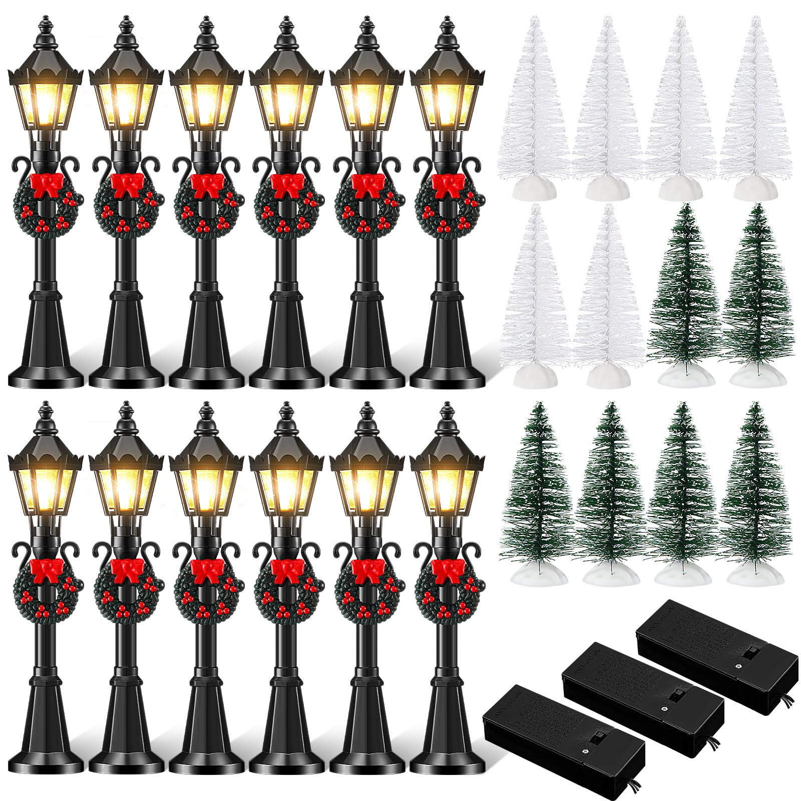 Shappy 24-Piece Mini Christmas Village Lamp Post Set - Dollhouse Street Light Accessories for DIY Holiday Displays - Perfect for Christmas Village Scenes, Winter Wonderlands & Tabletop Decor