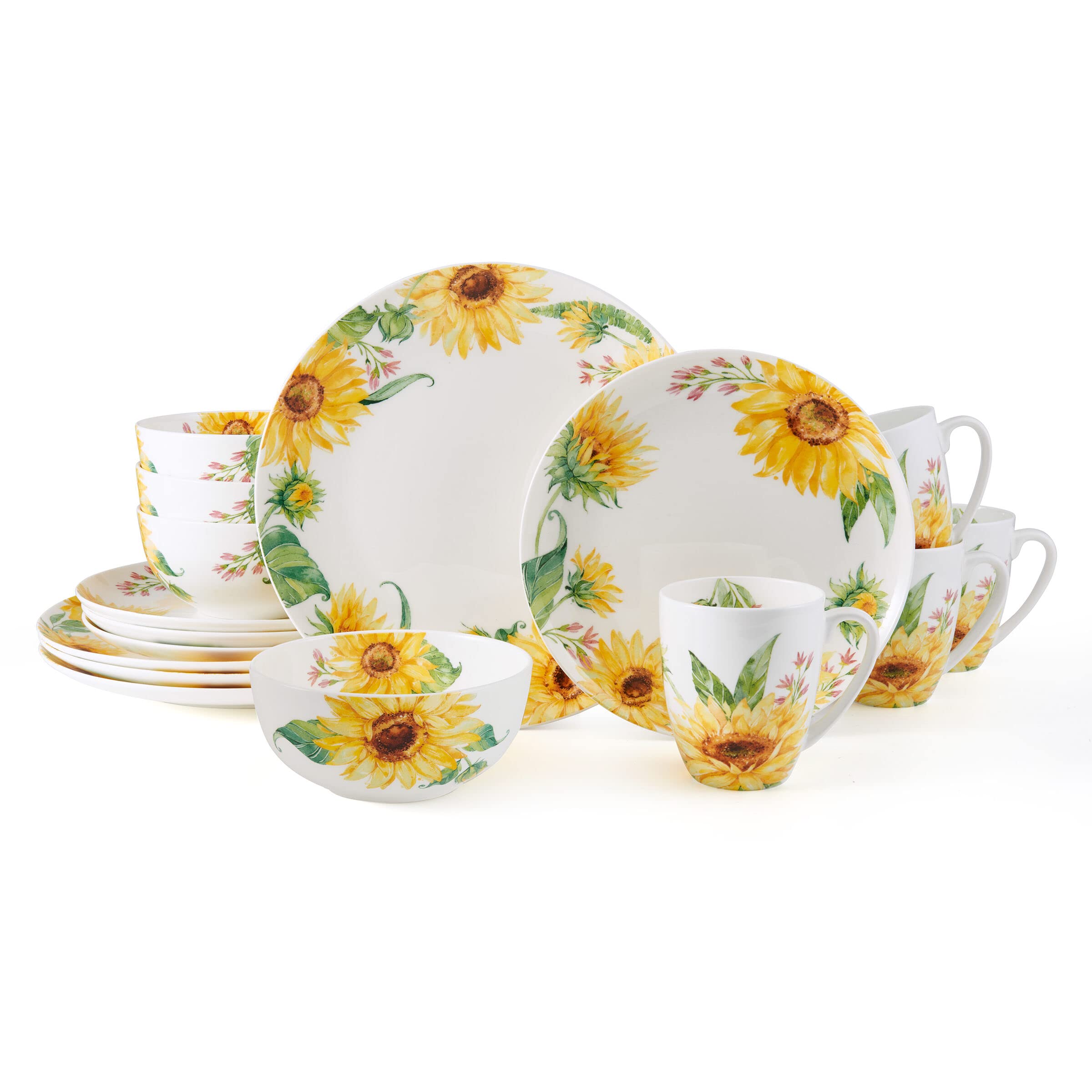 Mikasa Sunflower Bone China 16-Piece Dinnerware Set - Lightweight, Chip-Resistant, Service for 4, Multicolor - Perfect for Family Dinners, Parties & Everyday Use